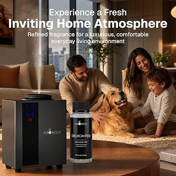 AROMELY Delighted Diffuser Oil | Fruity-Musk Scent with Melon, Jasmine, Ginger & Nutmeg | Waterless Cold-Air, Hotel Scent, Luxury Aroma & Home Diffuser Oil | Safe for Kids, Pets & Furniture | 120ml