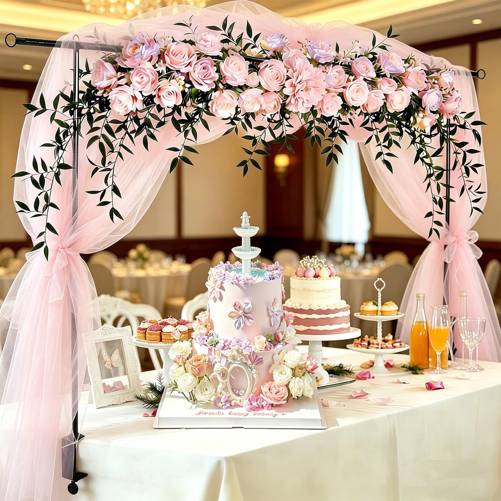Arco da tavolo, telaio da tavolo in metallo nero, supporto ad arco regolabile con morsetti, asta decorativa da tavolo estensibile per matrimoni, anniversari, compleanni