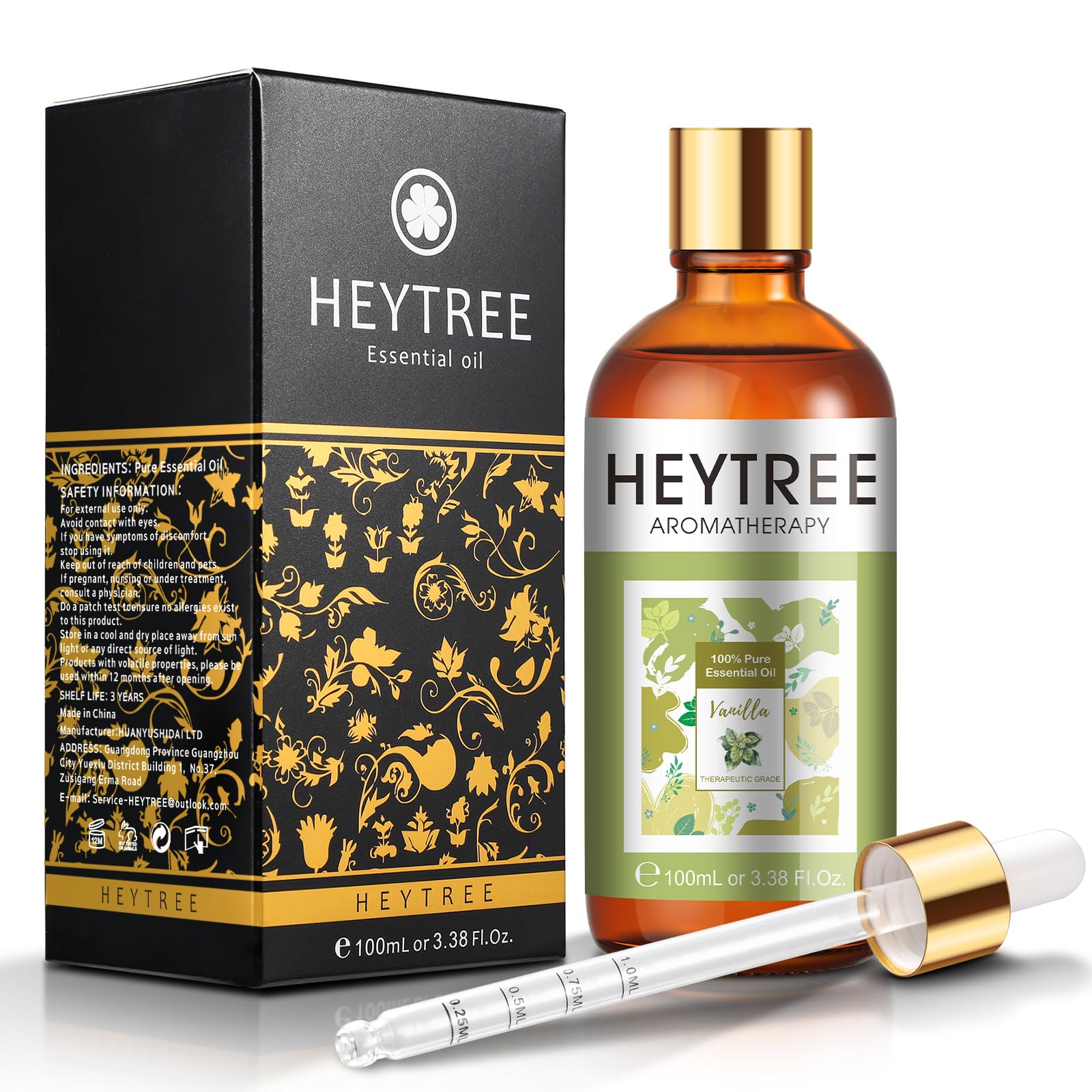 HEYTREE Aceite esencial de vainilla 100ml Aceite puro de vainilla para aromaterapia Difusor Masaje Fragancia DIY Vela Fabricación de jabón