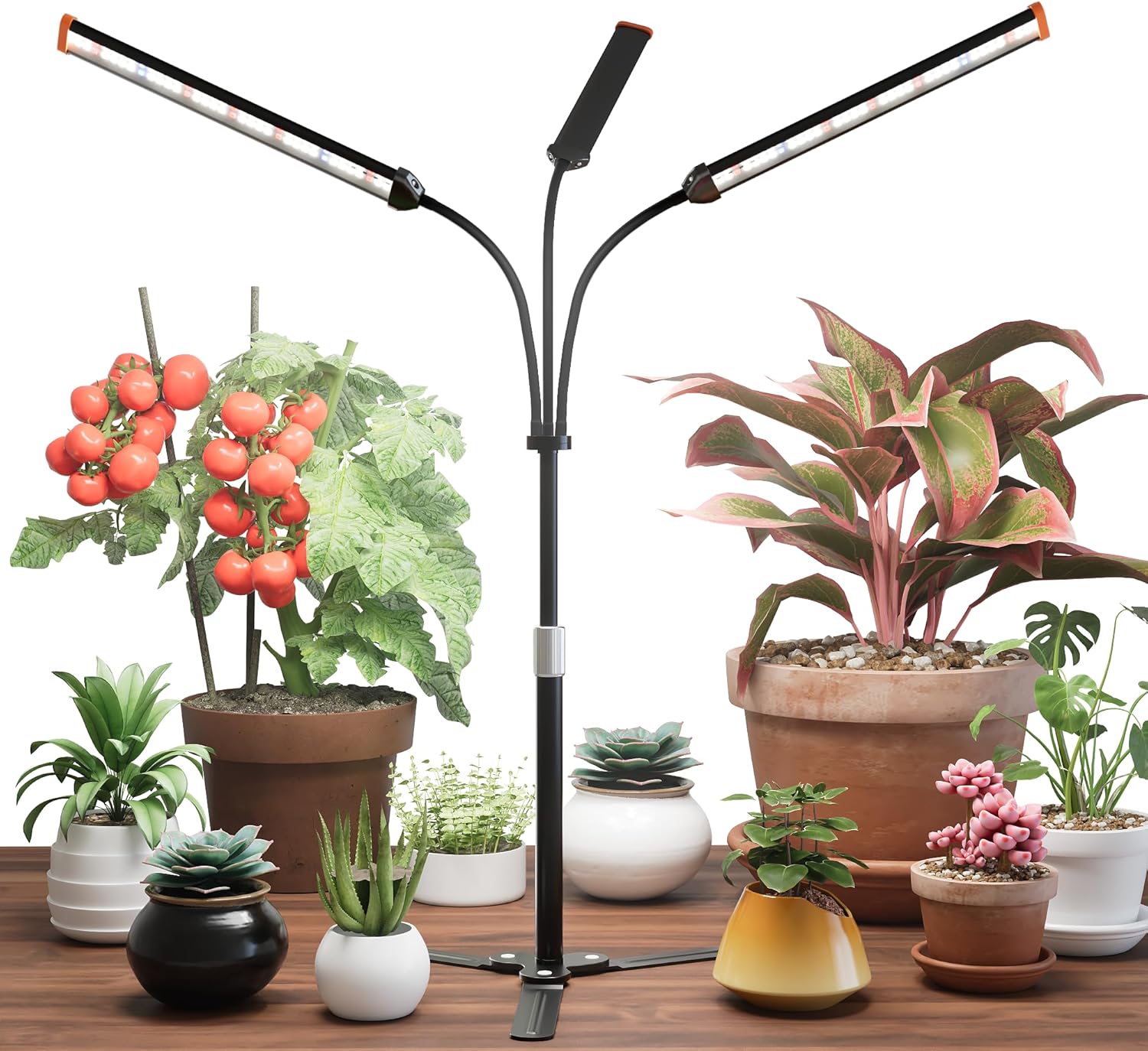 GooingTop Grow Light for Indoor Plants,5000K Full Spectrum Growing Plant Lamp with White Red Blue LED for Pots Succulents Seed Starting,Height Adjustable 10-32'' with Optional Dimming & Timer