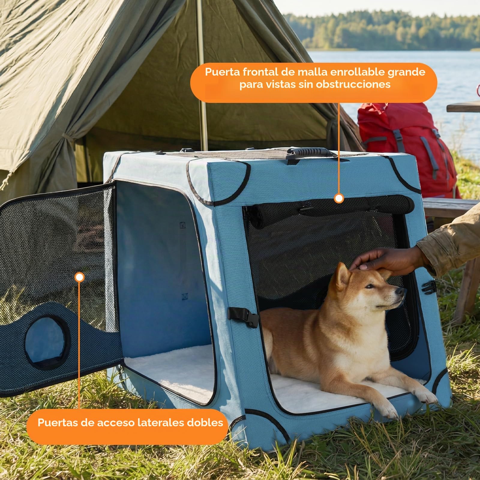 Snagle Paw Jaula portátil para perros para viajes en coche, armazón de metal para mascotas, transportín para mascotas para asiento trasero de coche, se asegura con correa para reposacabezas y cinturón
