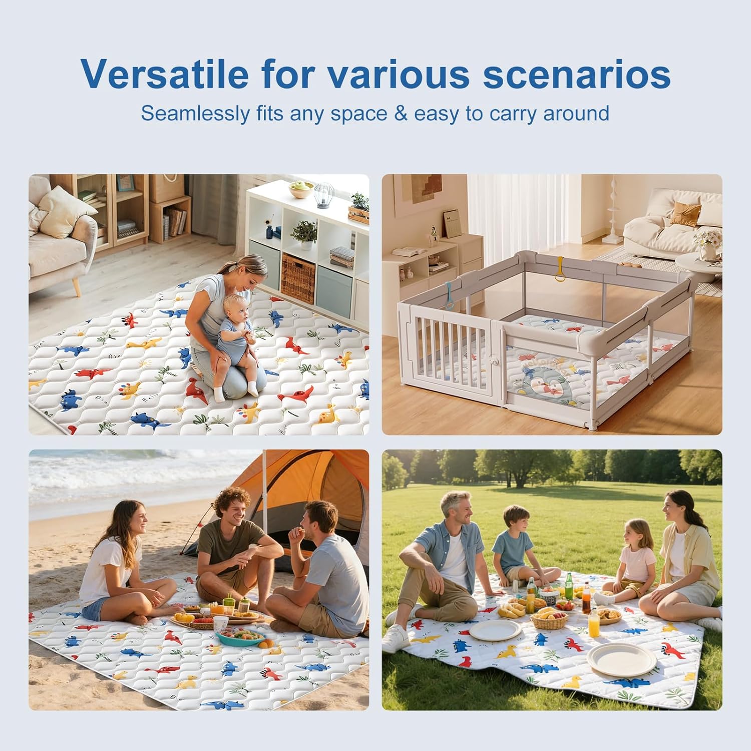 Odorless Premium Foam Baby Play Mat 79" x 71", Soft Microfiber Fabric Crawling Mat for Floor- Comfortable and Hypoallergenic, Non-Slip Cushioned Floor Playpen mat for Infants,Babies,Toddlers