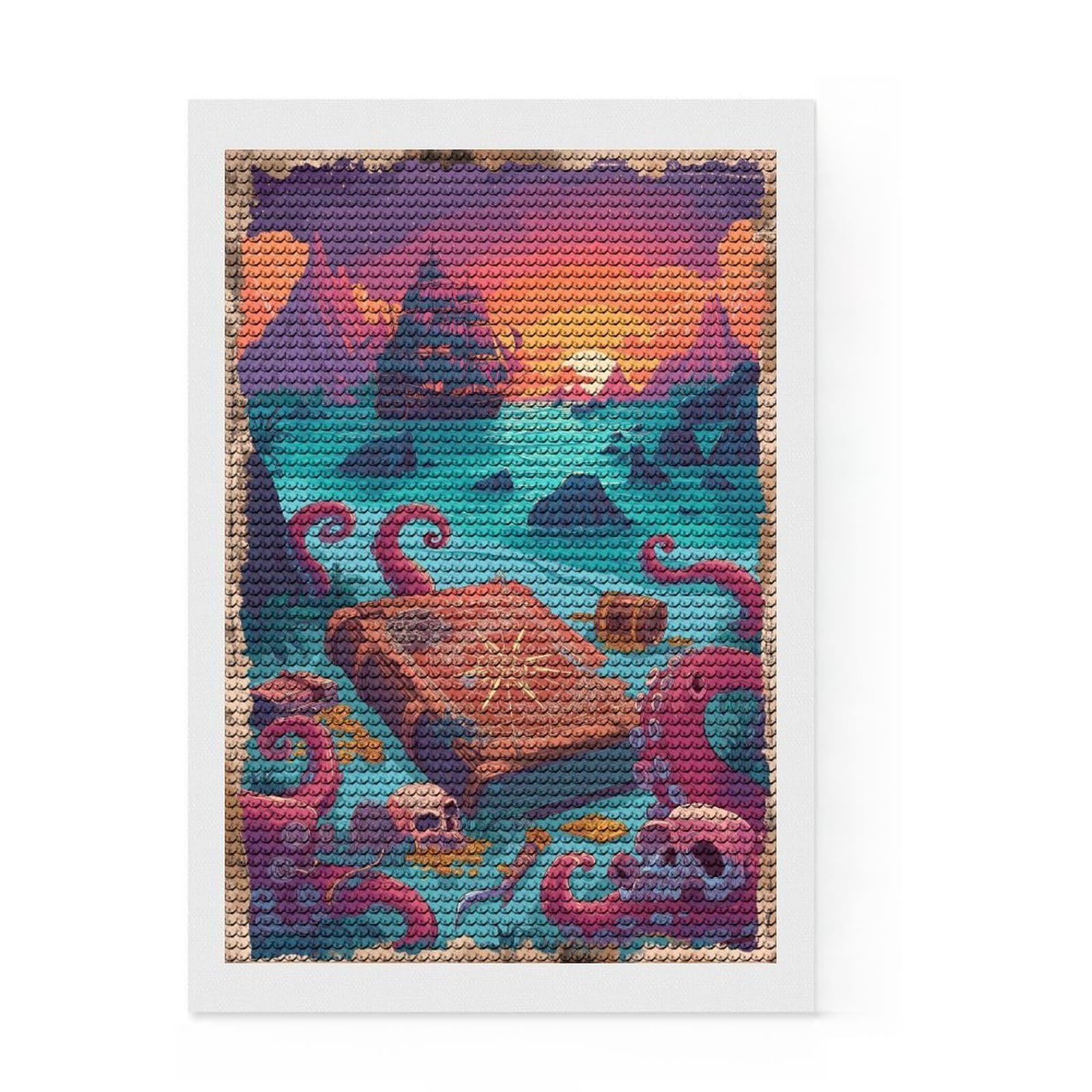 Junmoney Treasure Map Abyss Diamond Art Kit 8"x12", Easy to Follow Symbols, Complete Accessories, Relaxing DIY Hobby, Home Wall Decor
