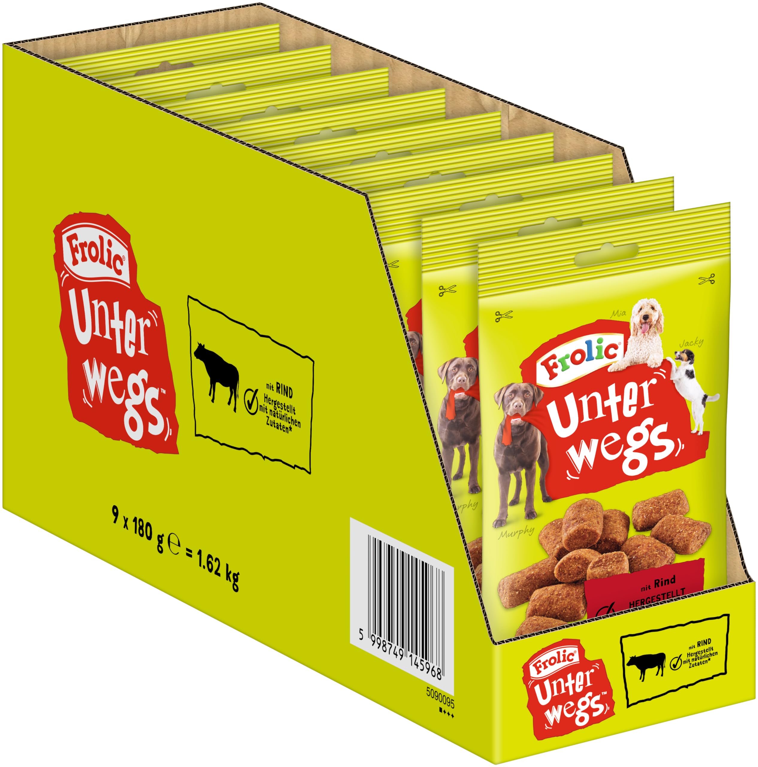 Frolic Hundesnacks UNTERWGS im Beutel mit Rind 9x180g