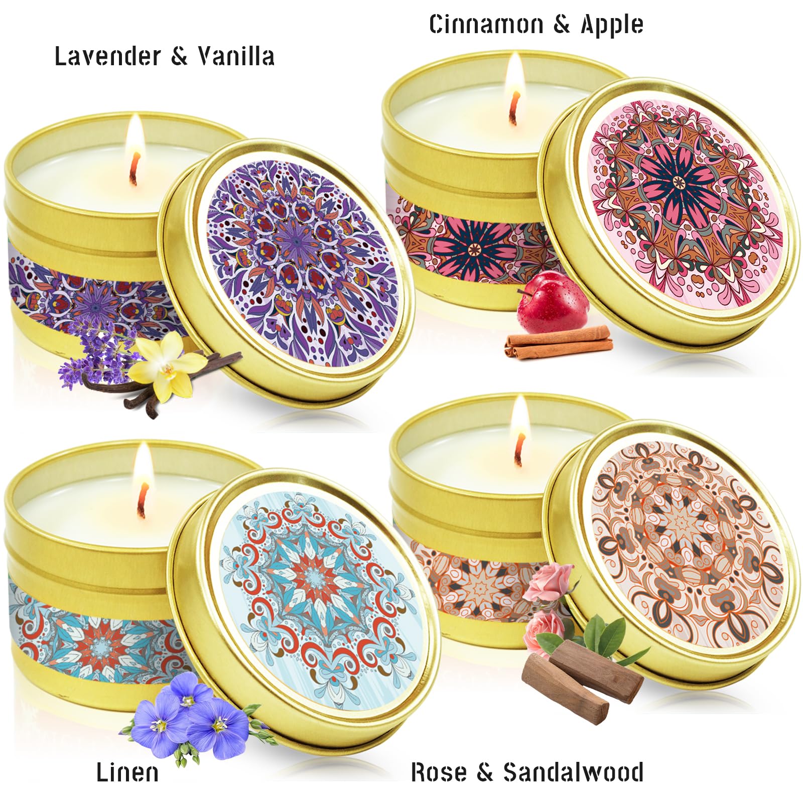 Larcenciel Duftkerzen Geschenkset – 4x 160g Sojawachs, Rose, Lavendel, Kaffee, Vanille, 120h Brenndauer