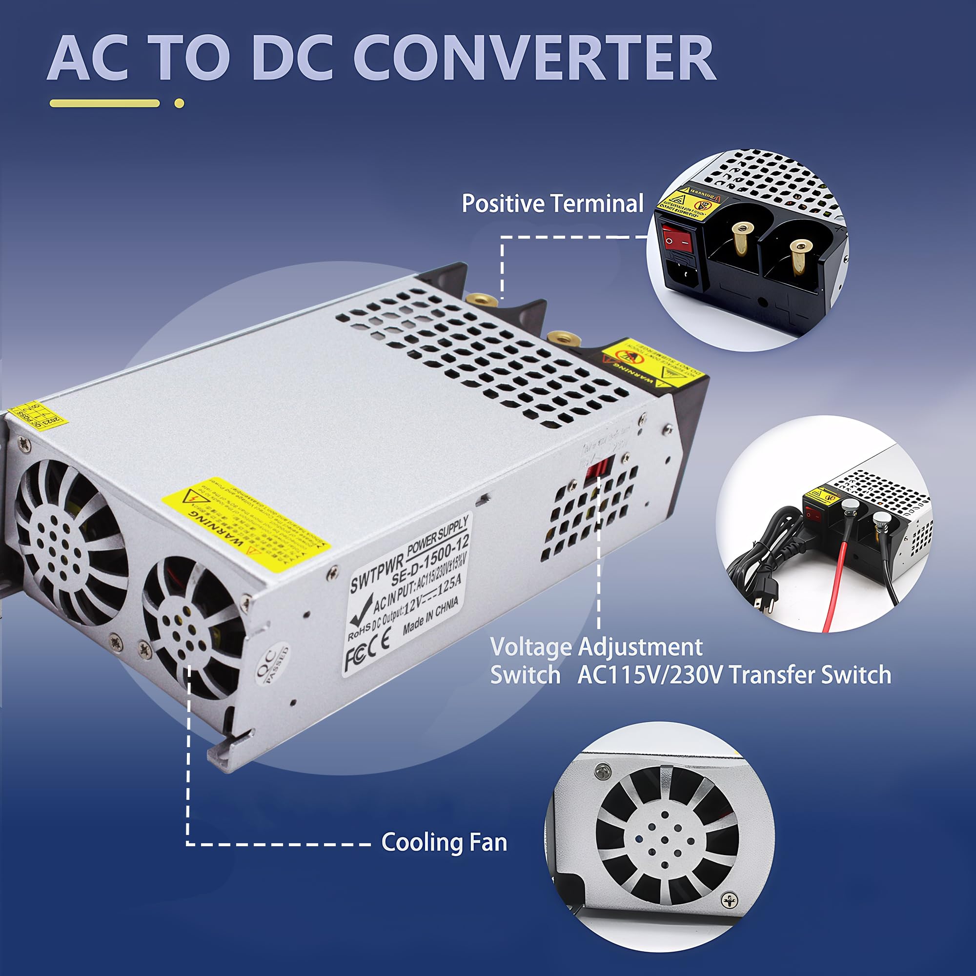 Adattatore di alimentazione SMPS 110 V 230 V AC a DC 12 V 125 A 1500 W, convertitore di alimentazione, trasformatore di tensione DC 12 V per pompa a circuito chiuso stampante 3D compressore d'aria LED