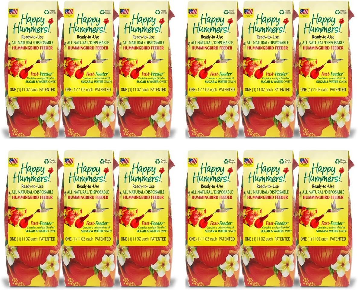 Fast Feeder. The Only Disposable Ready-to-Use Hummingbird Feeder w/ No Preservatives and No Dyes "Exactly Like Flower" Nectar. Never Clean Another Hummingbird Feeder! Patented(12 Piece)132 OZ