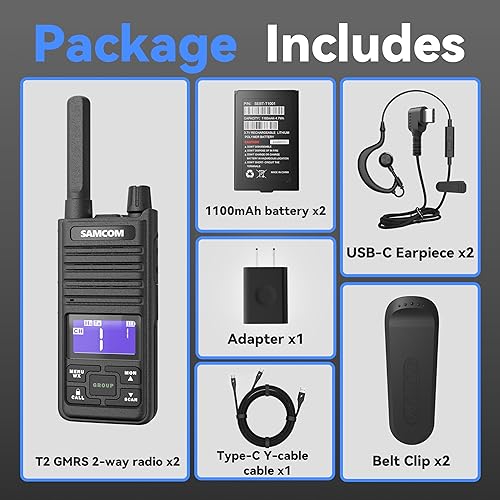 Miniatura 8 de SAMCOM Radio T2 GMRS de 2 W de largo alcance Walkie Talkie NOAA recargable para el clima, radio bidireccional resistente, radios de llamadas