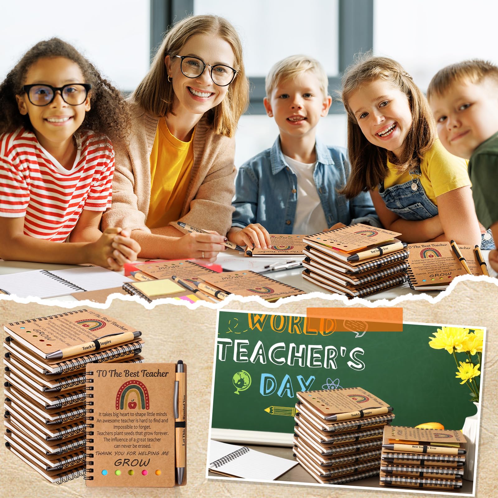 Resurhang 36 pezzi regalo di apprezzamento per insegnanti, regalo di ringraziamento, con penne a sfera in bambù, taccuino di ringraziamento per insegnanti di studenti, diario ispiratore
