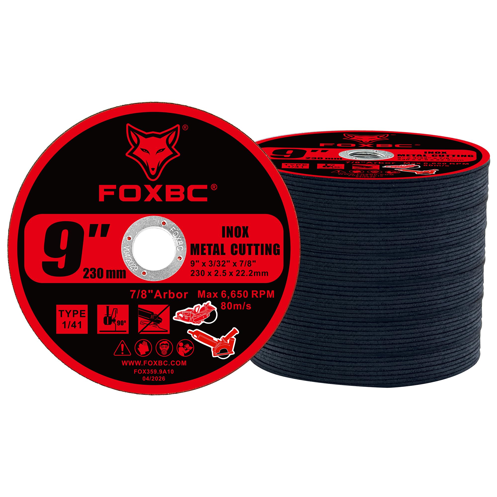FOXBC Discos de rueda de corte de metal de 9 pulgadas, 9 x 0.08 x 0.86 | Corte de metal abrasivo de acero inoxidable para amoladoras angulares
