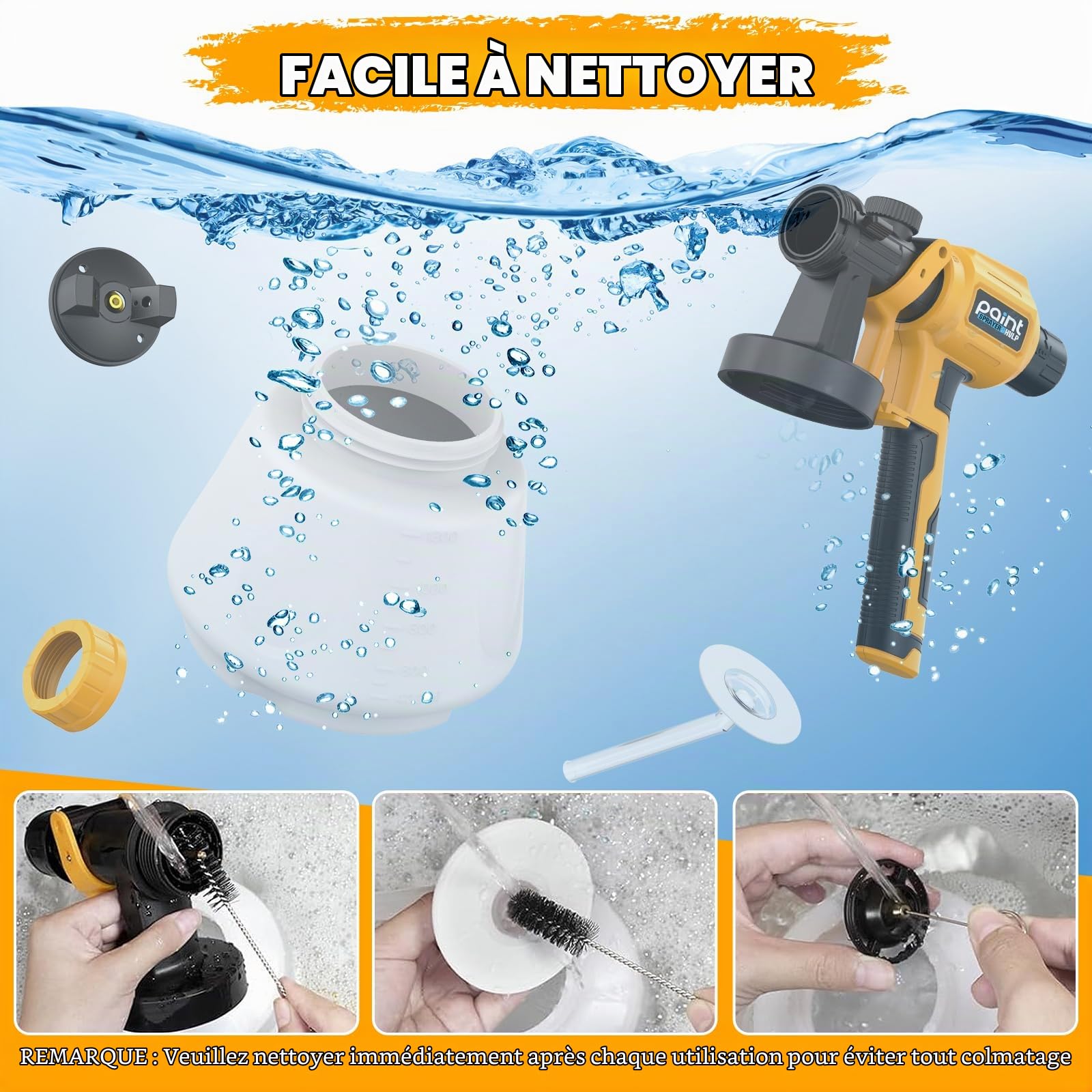 Pulvérisation de Peinture 650W, Pistolet Peinture électrique avec 5 Buses | Pistolet à peinture avec réservoir de 1300 ml,tuyau d'air de 3 m, pour peintures et murales à l'intérieur et à l'extérieur