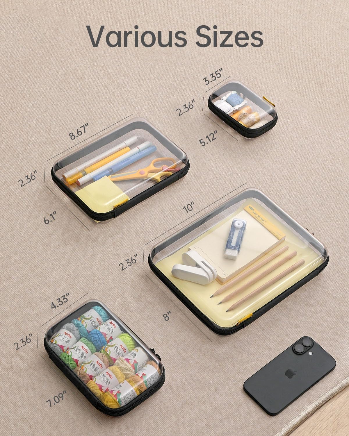 3 Pack Large Clear Hard Shell Zipper Case, Sleek Storage Case for Toy, Toiletry. Sturdy Organizing Bins For Journey Stuff, Christmas Storage Bins. - Image 6