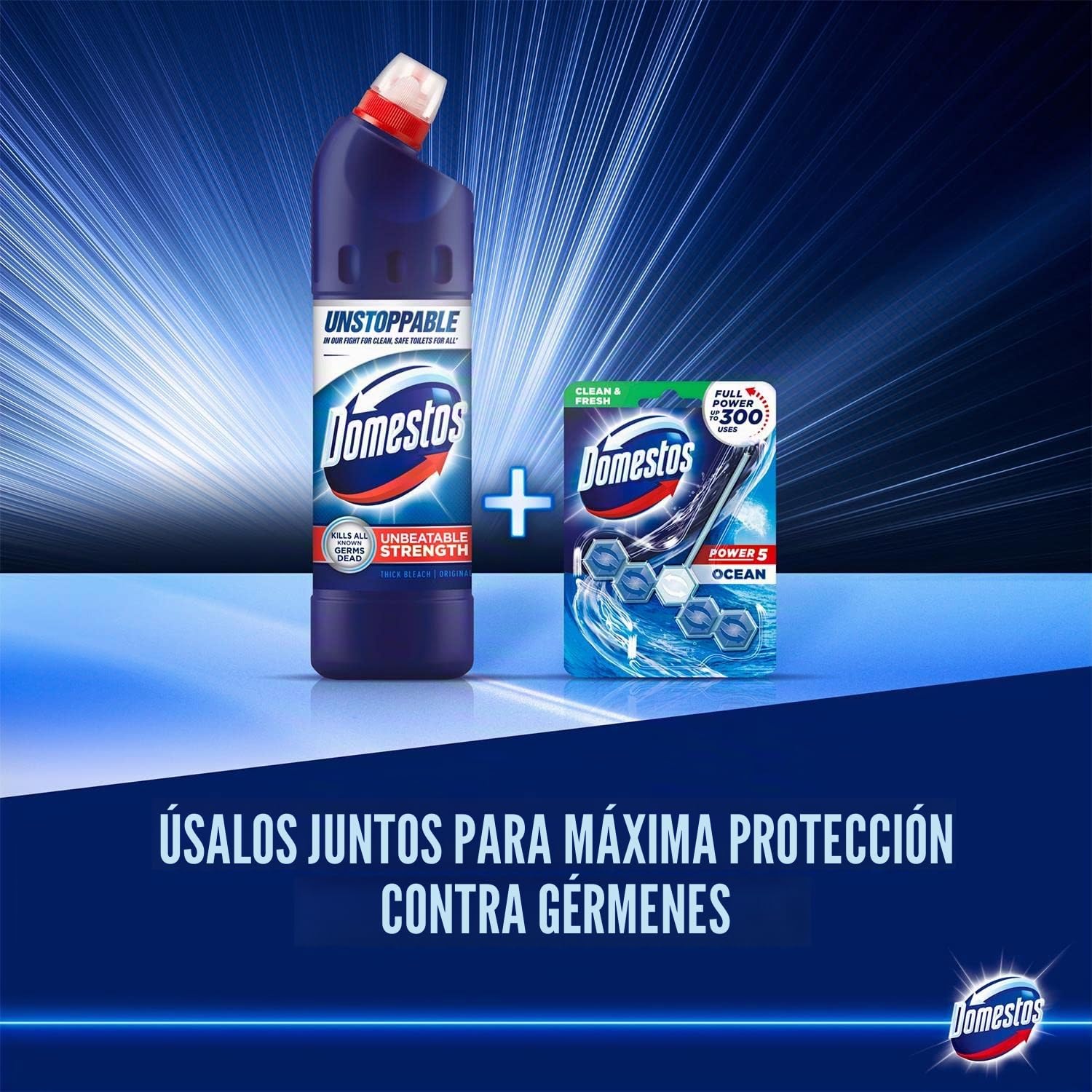 Lejía Domestos original azul de 750 ml, caja de 9 unidades
