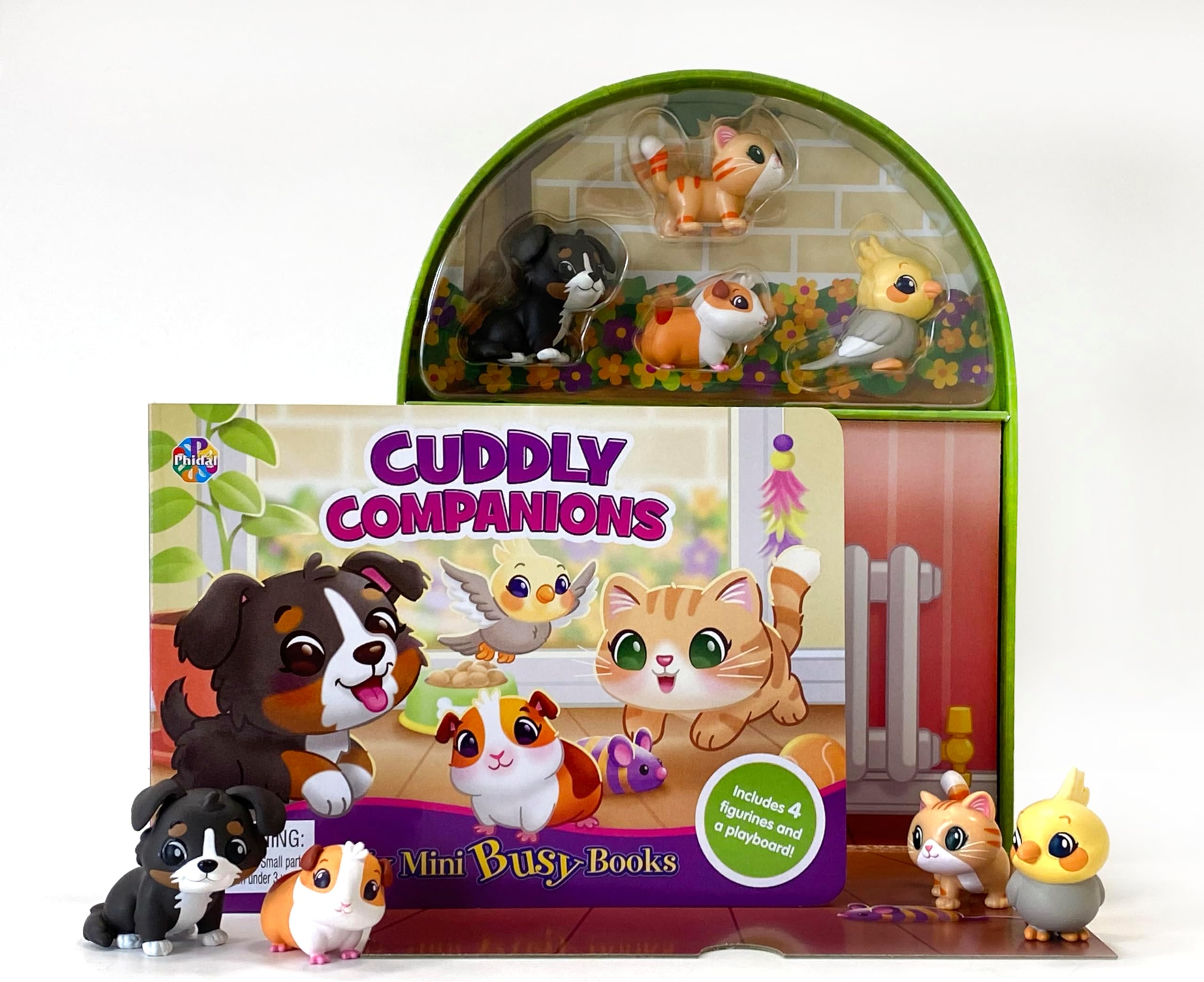 Phidal Cuddly Companions My Mini Busy Books - Activity Books for kids, 10-page storybook, 4 figurines, a foldable play mat