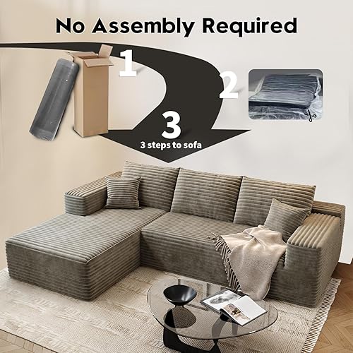 Miniatura 6 de 107.5" Cloud Modular Sectional Sofa Couch with L-Shape Chaise,Modern Minimalist Upholstered Couches for Living Room Bedroom,Deep Seat Corner