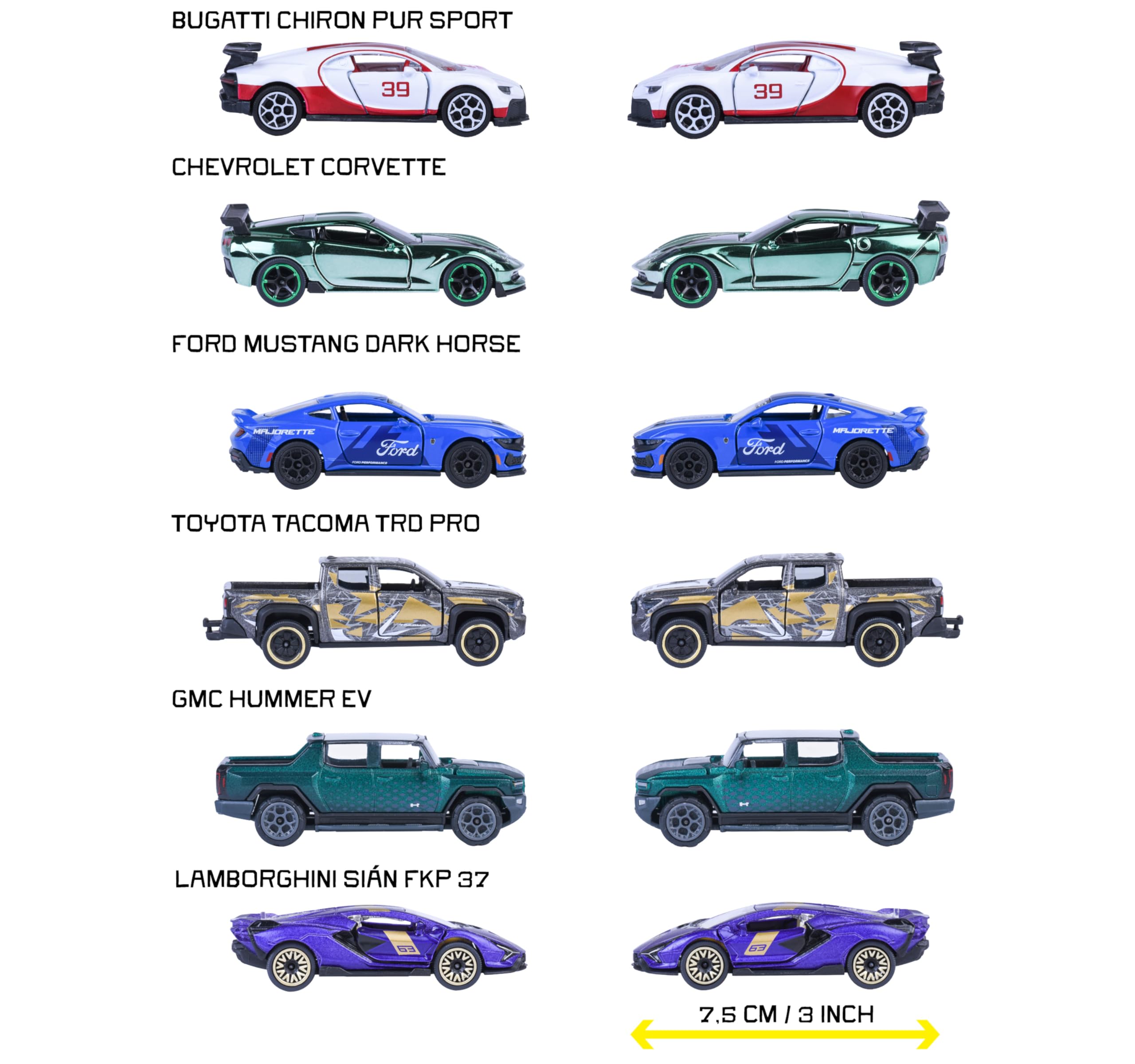 Majorette - Voiture Miniature de Luxe (1 Voiture), 1 sur 6 (Audi, Bugatti, Land Rover, Nissan, Porsche) en métal avec boîte de Collection, 7,5 cm, pour Les Enfants à partir de 3 Ans