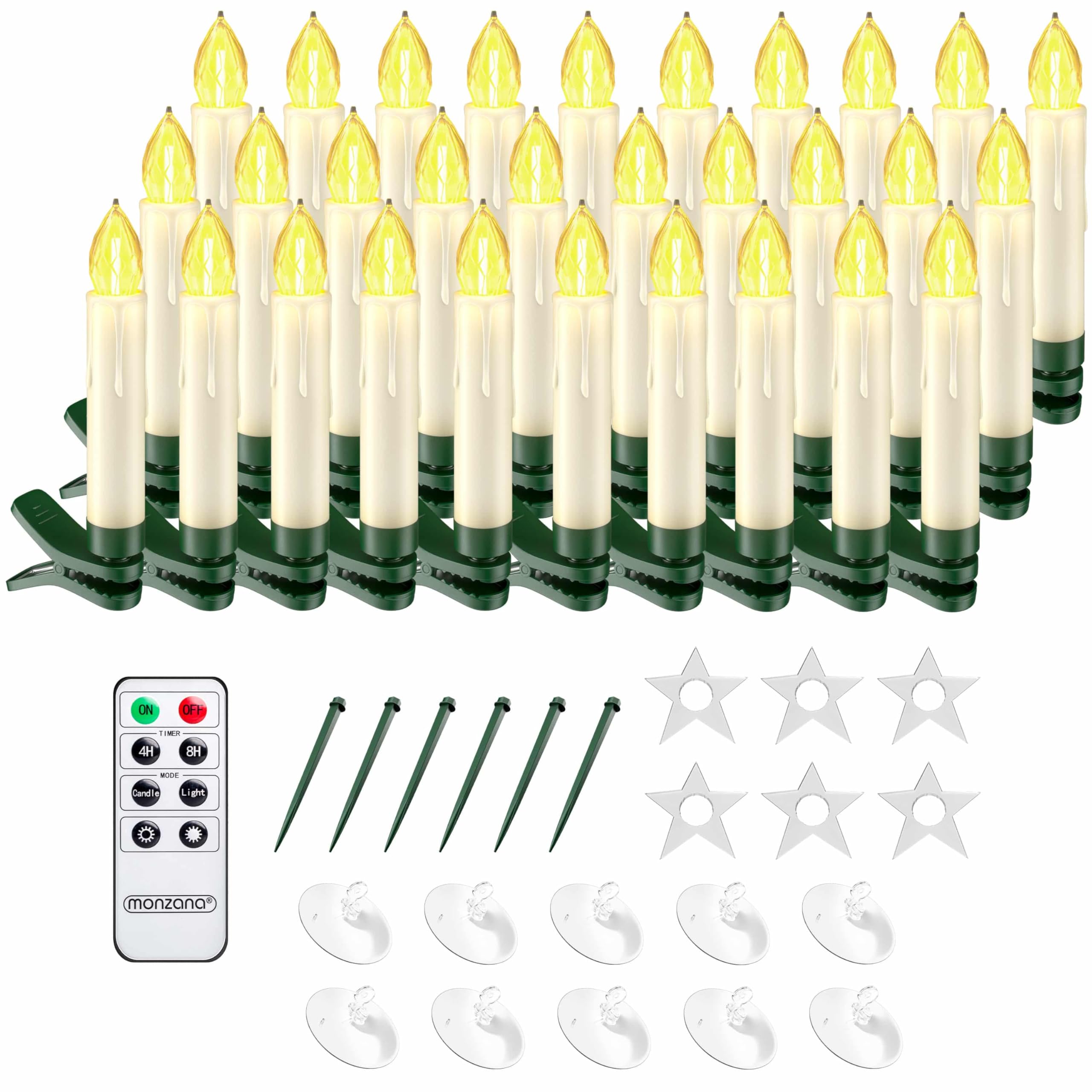 Monzana® Christbaumkerzen LED Kabellos 30er Set Batterie Timer Fernbedienung Echtwachs Optik Lichterkette Weihnachten Flackernd Warmweiß Tannenbaum