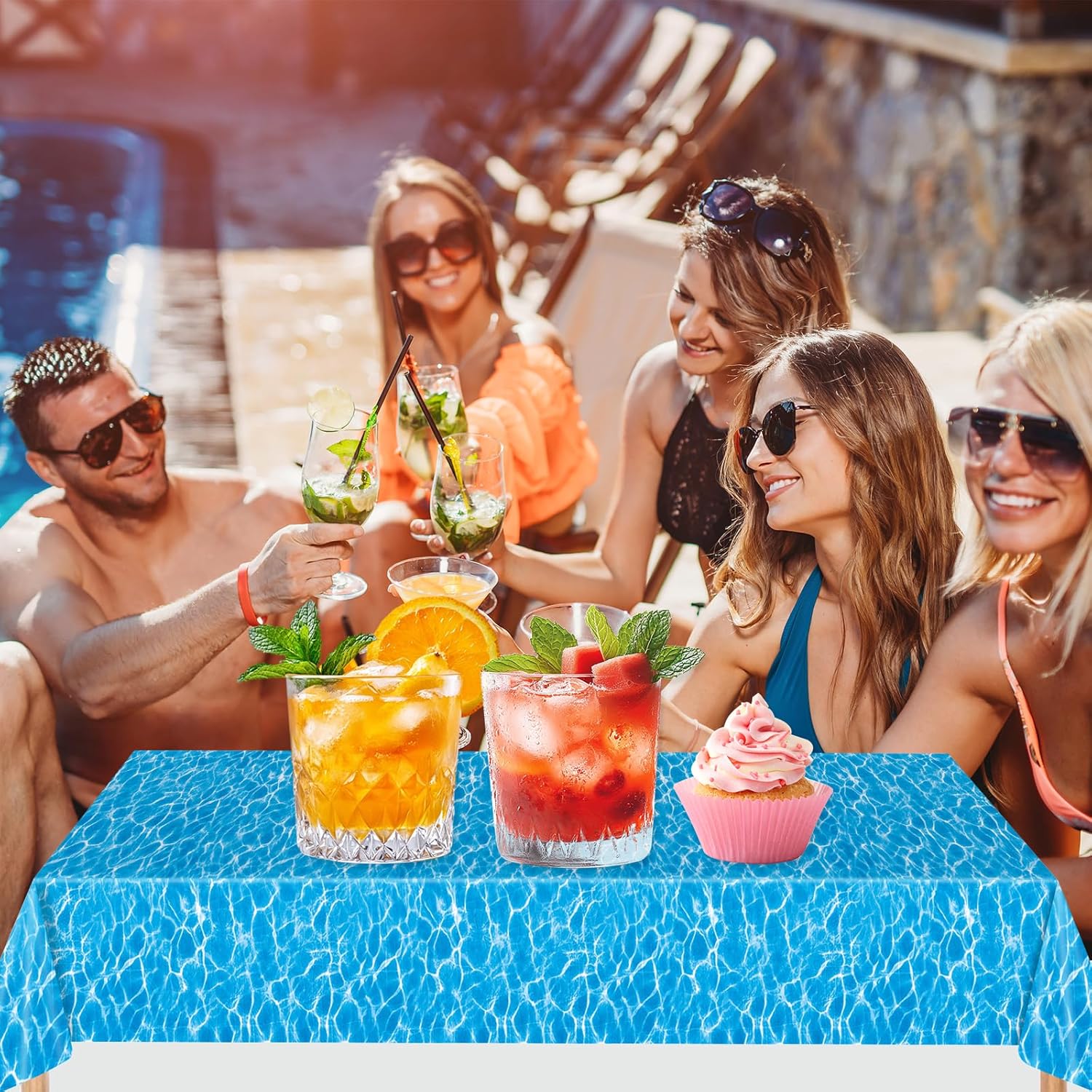 2 Pcs Ocean Waves Plastic Tablecloth 54x108 Inch, Ocean Party Table Cloth Disposable Sea Table Cover Rectangle for Beach Sea Pool Birthday Party Decoration