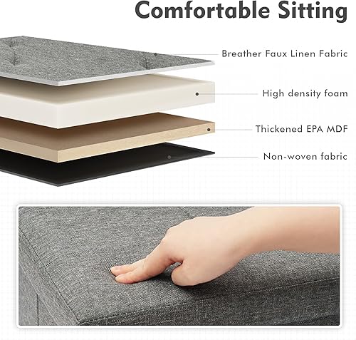 Miniatura 5 de B FSOBEIIALEO Otomana de almacenamiento con tapas abatibles, asiento reposapiés otomano, lino 30 x 15 x 15 pulgadas (gris)