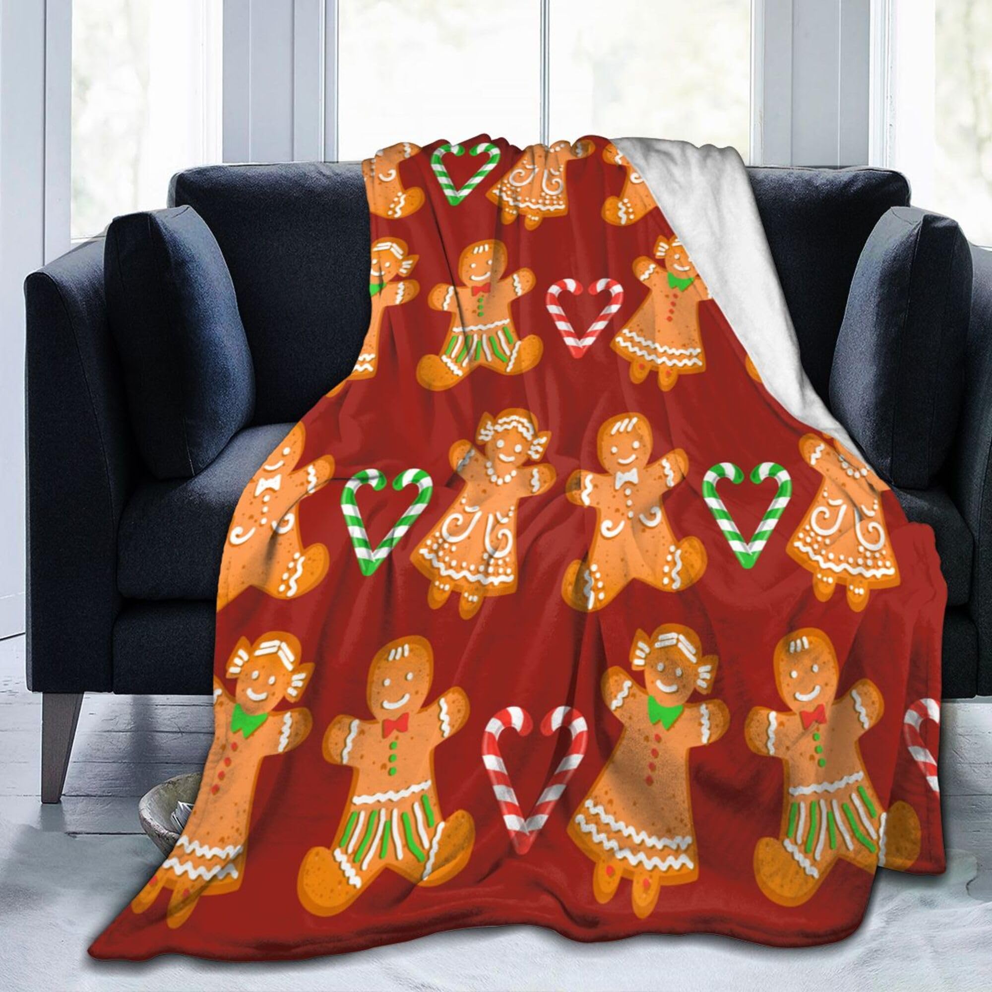 Ksajwzf Christmas Gingerbread Men Girls Ultra Soft Throw Flannel Blanket Warm All Season Xmas Decorative Fleece Blankets for Travel Bed Chair Car Sofa Couch Bedroom 40"X50"