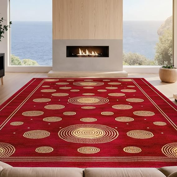 Design&I 5'x7' Washable Area Rug Alfombra Scallop Web Motif Peppermint Center Spiral Dotted Mini Chair-Friendly & Snag-Free Skid-Resistant Room for Dining Room, Under Table, Home Office
