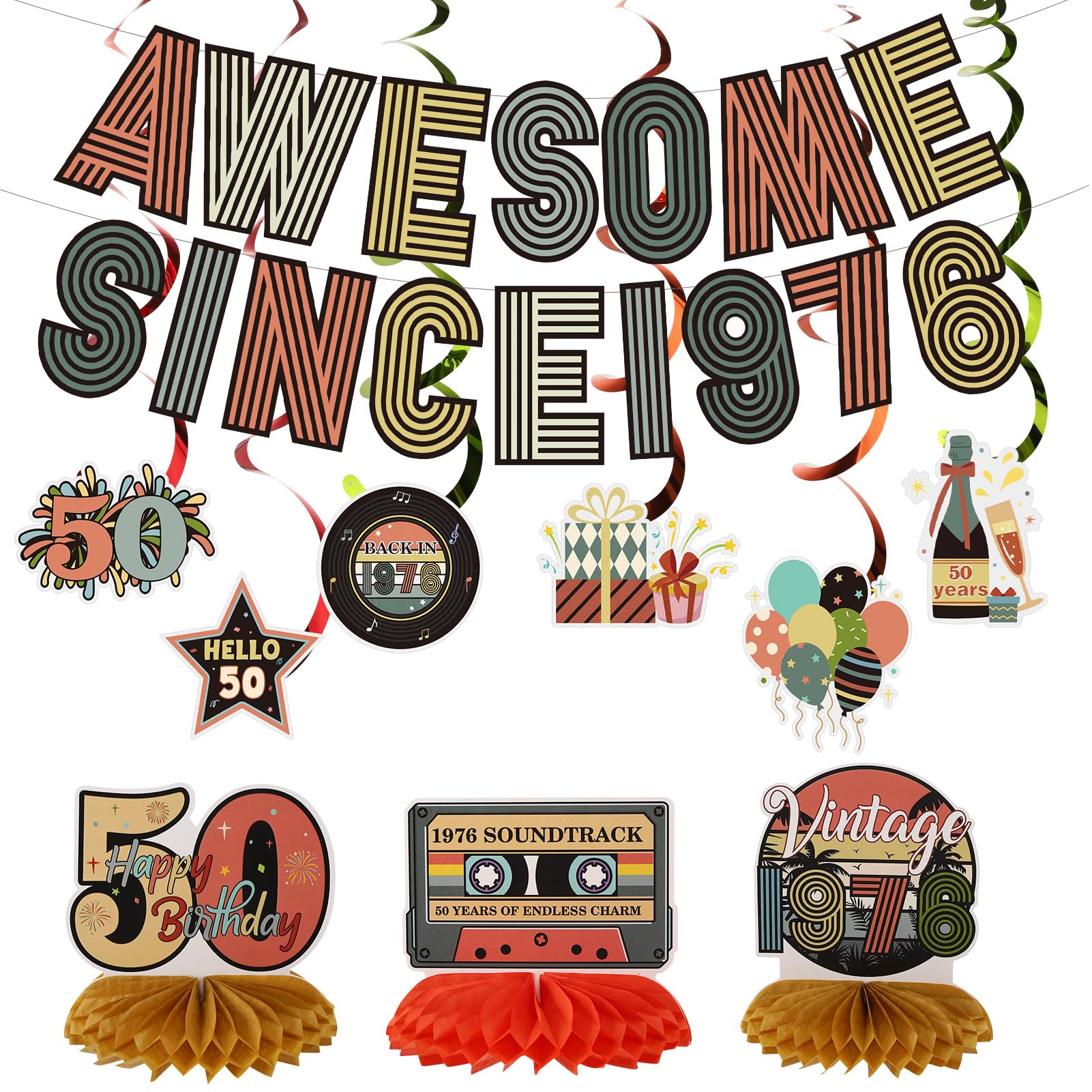 GSrenyu 50th Birthday Decorations Set,Awesome Since 1976 Coloful Banner for Women Men,Happy 50th Birthday,Fifty Year Old Bday Table Honeycomb Centerpieces for Party Decorations Supplies Gifts โ image 1