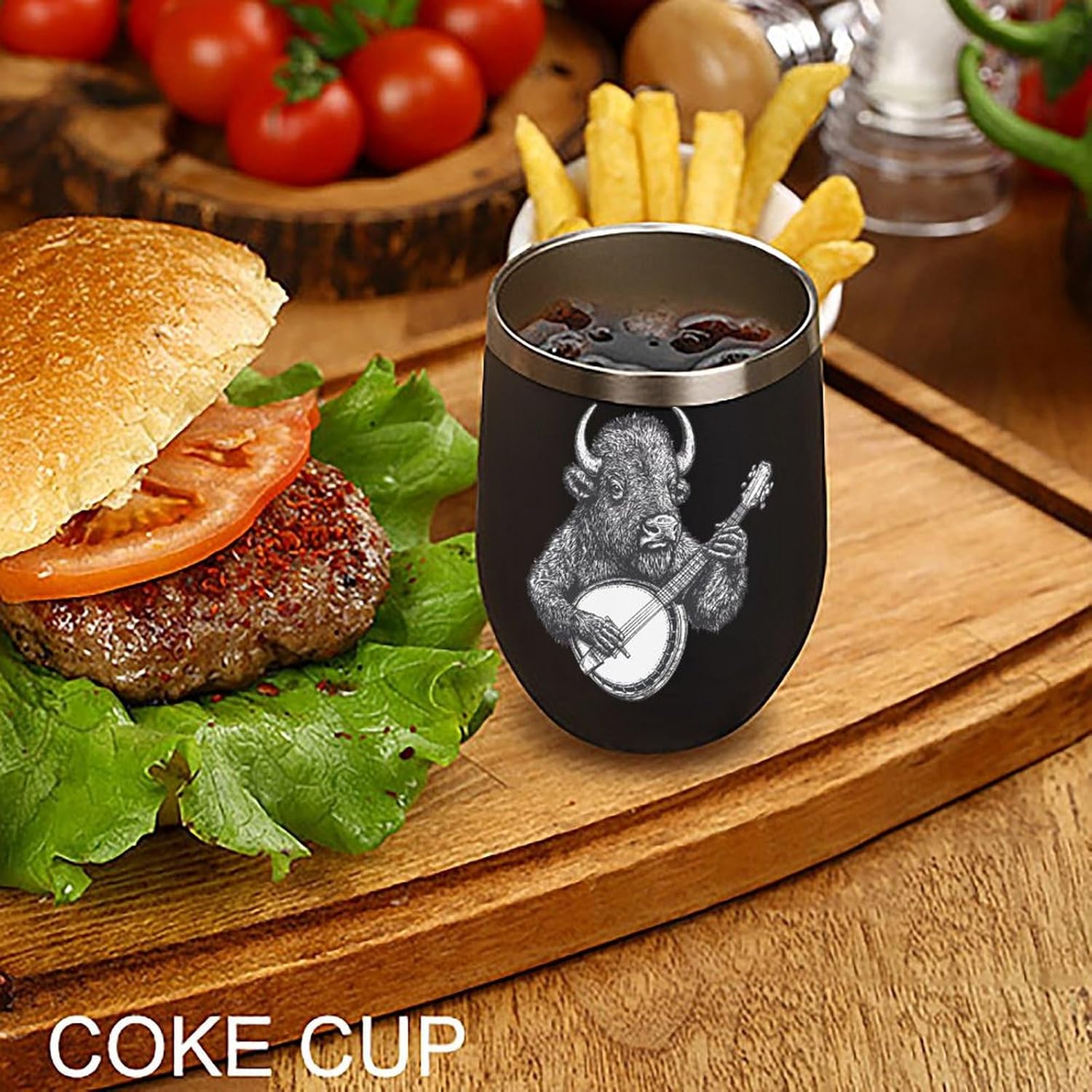 Banjo Bison Coffee Travel Mug Cup Insulated Tumbler Stainless Steel with Flip Lid One Size