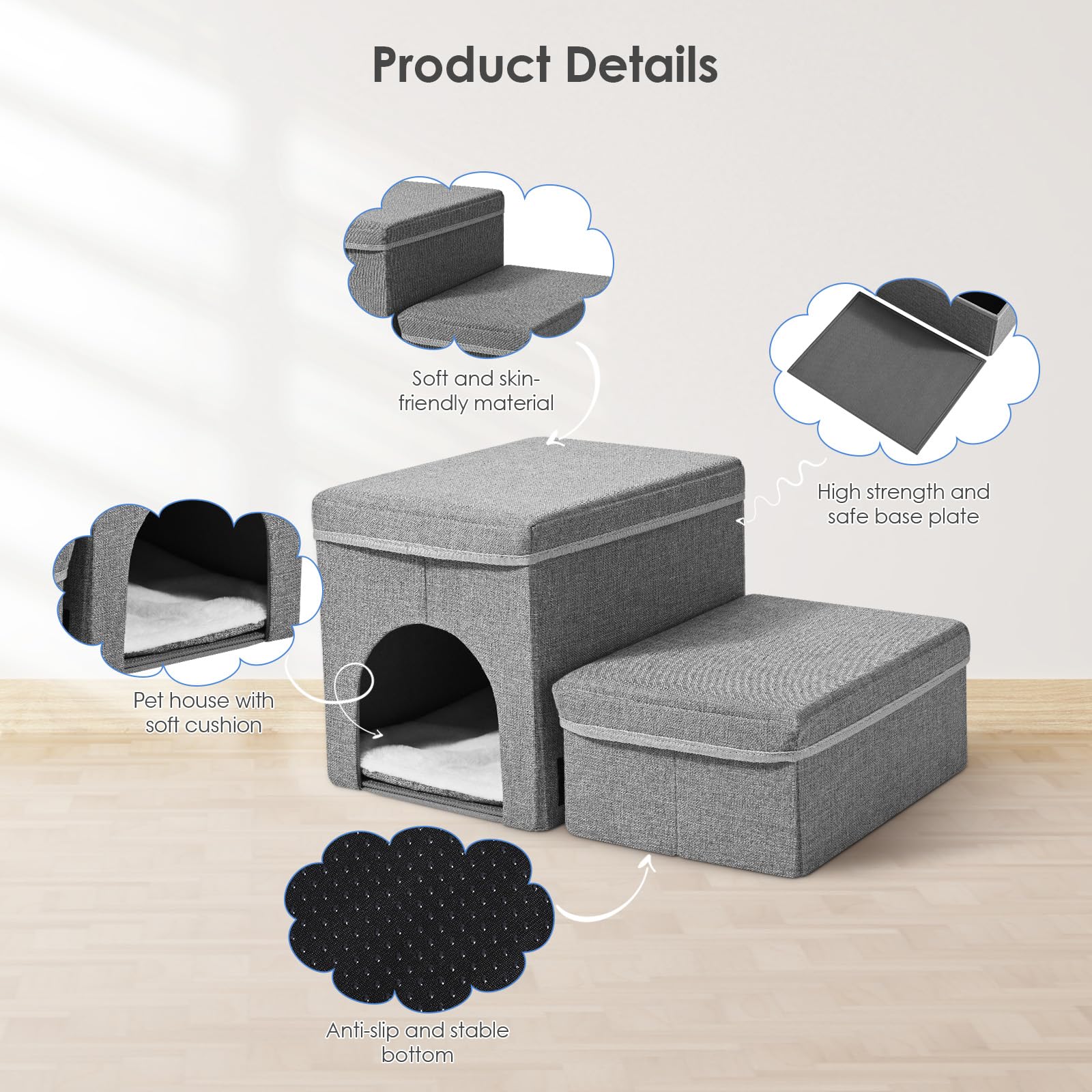 Escalera para perros, escalera para mascotas, rampa para perros y gatos, con cajas de almacenamiento, plegable para cama y sofá (2 capas)