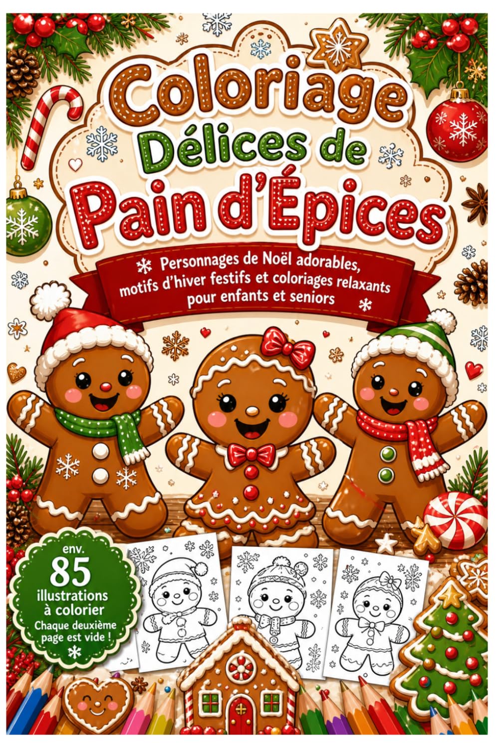 Coloriage Délices de Pain d’Épices: Personnages de Noël adorables, motifs d’hiver festifs et coloriages relaxants pour enfants et seniors