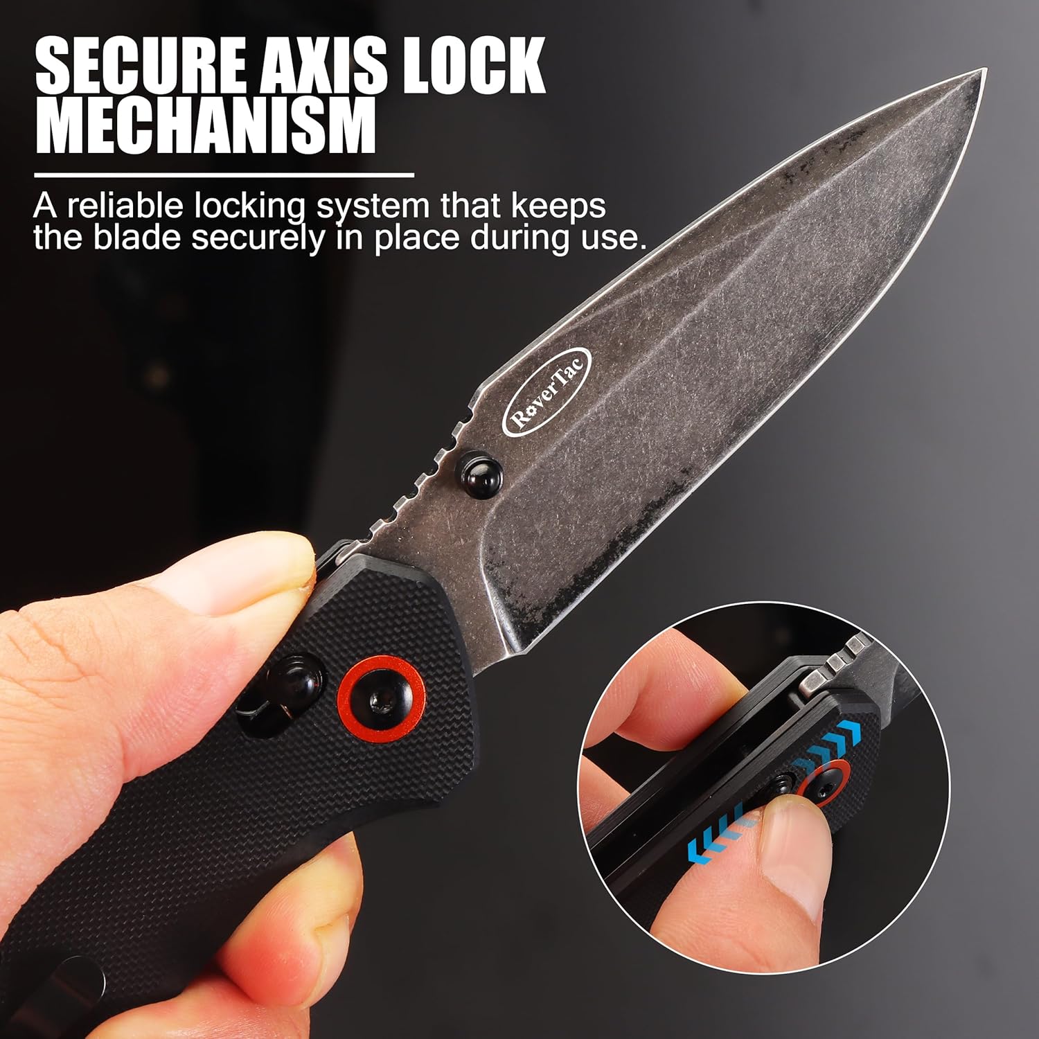 RoverTac Pocket Tactical Knife 440C Stainless Steel G10 Handle with Axis Lock Pocket Clip Perfect for Camping Hiking Fishing