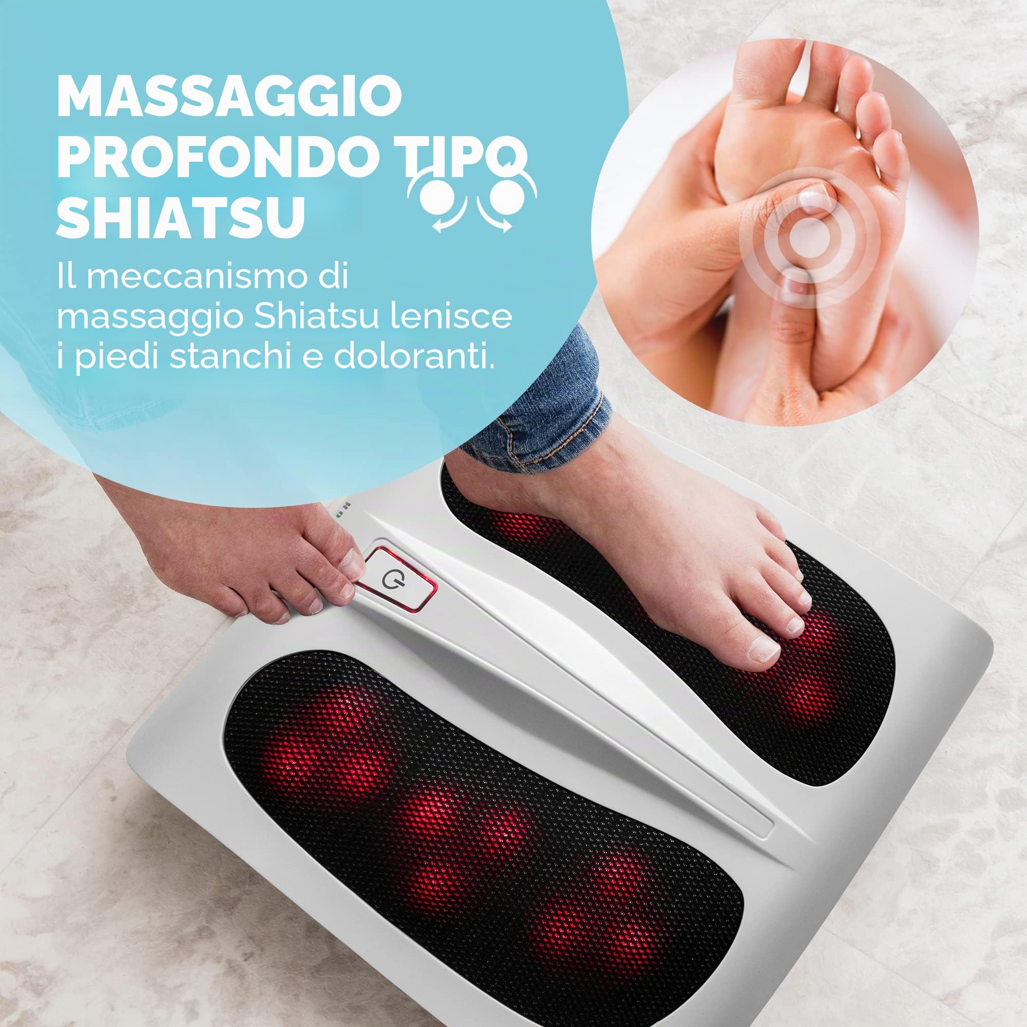 HoMedics Sedile Massaggiante Shiatsu, Massaggiatore Schiena & Massaggiatore Plantare Shiatsu Deluxe, Massaggiatore per Piedi Elettrico con Funzione Calore