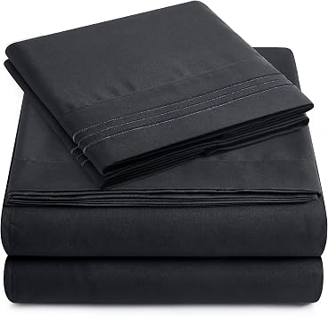 Yamel Home - Twin Size Bed Sheet Set - Luxurious Feeling - 2000 - Breathable & Cooling Sheets- Deep Pockets fit up to 16 - Wrinkle Free - Supreme Collection - Black, Twin