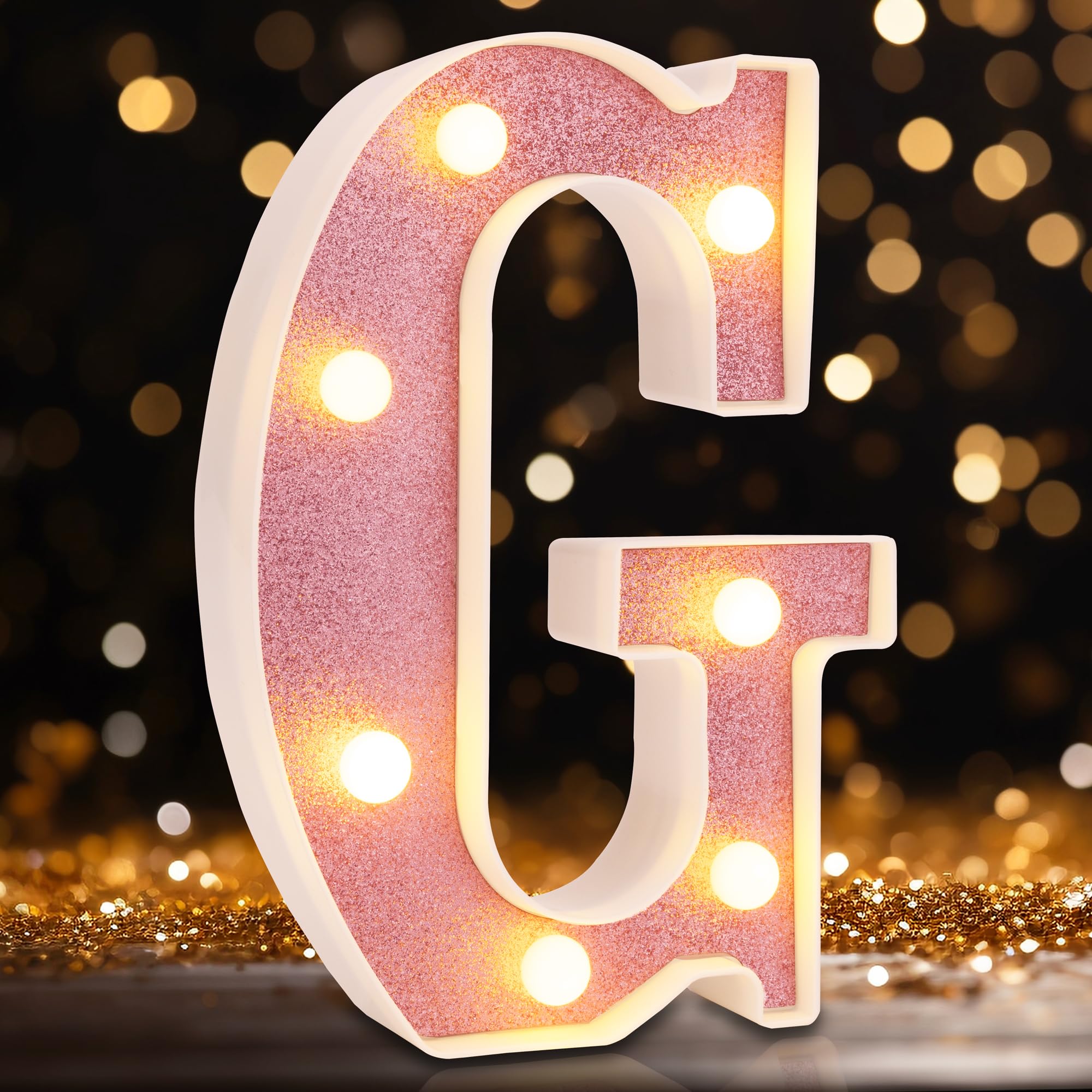 Small Led Marquee Letters, Light Up Letters, 8.58 Inch Led Letter Lights, Battery Powered Lighted Sign for Table, Party, Birthday, Christmas Decor (Pink Glitter, Letter G)