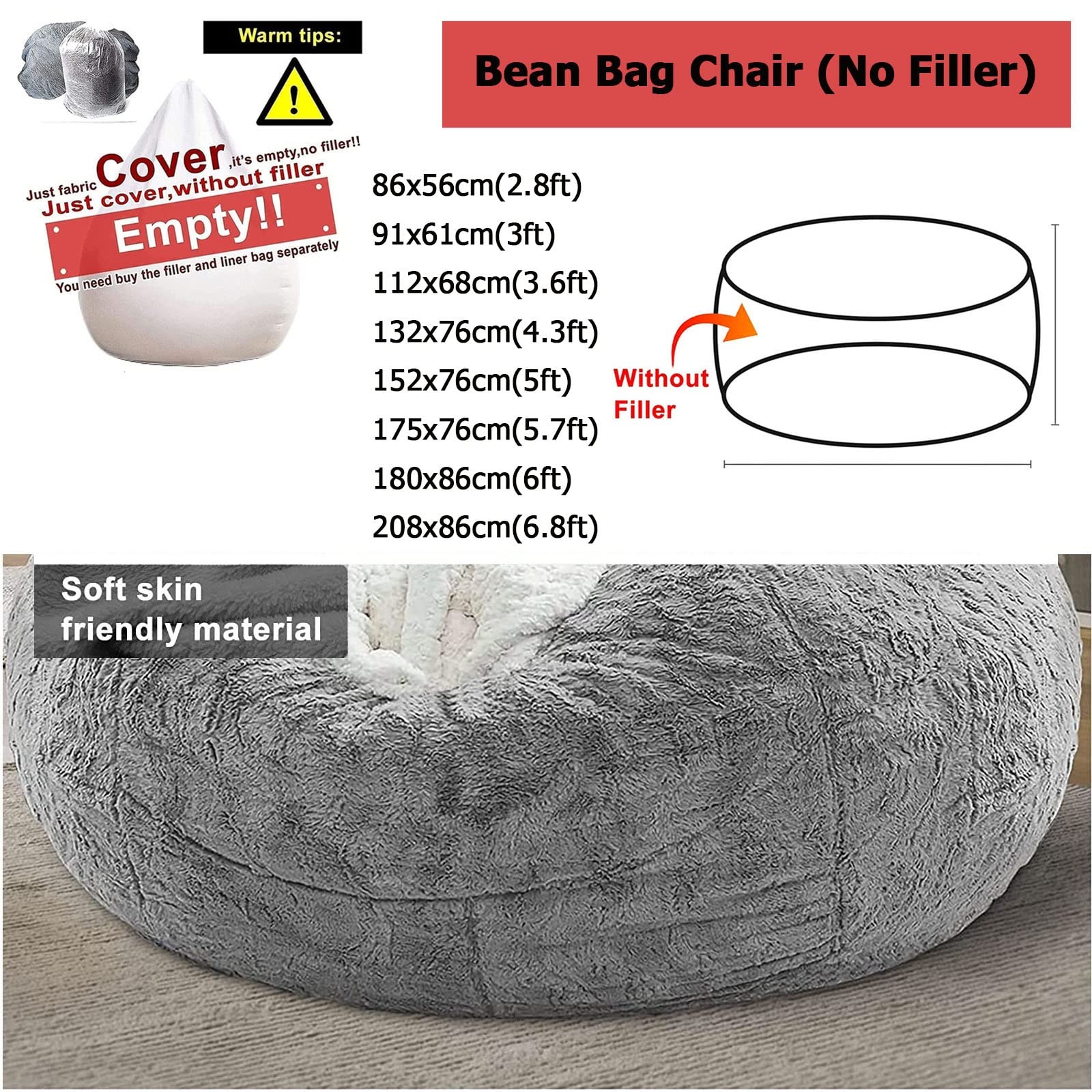 Fauteuil Poire Géant Ronde Pouf Surdimensionné (sans Rembourrage), Sac À Haricots En Fourrure, Housse De Canapé-lit Lavable, Ultra Doux Et Ergonomique Pour Une Relaxation Profonde Toute La Journée ( C