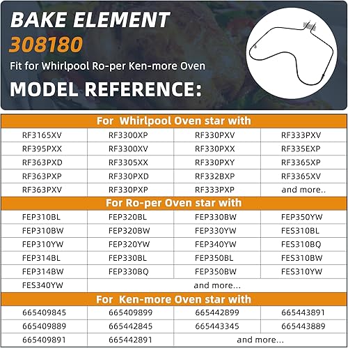 Miniatura 7 de AMI PARTS - Elemento calefactor para horno WP308180 W10308477 Reemplazo del elemento para hornear compatible con horno Whirlpool (2600 vatios, 240