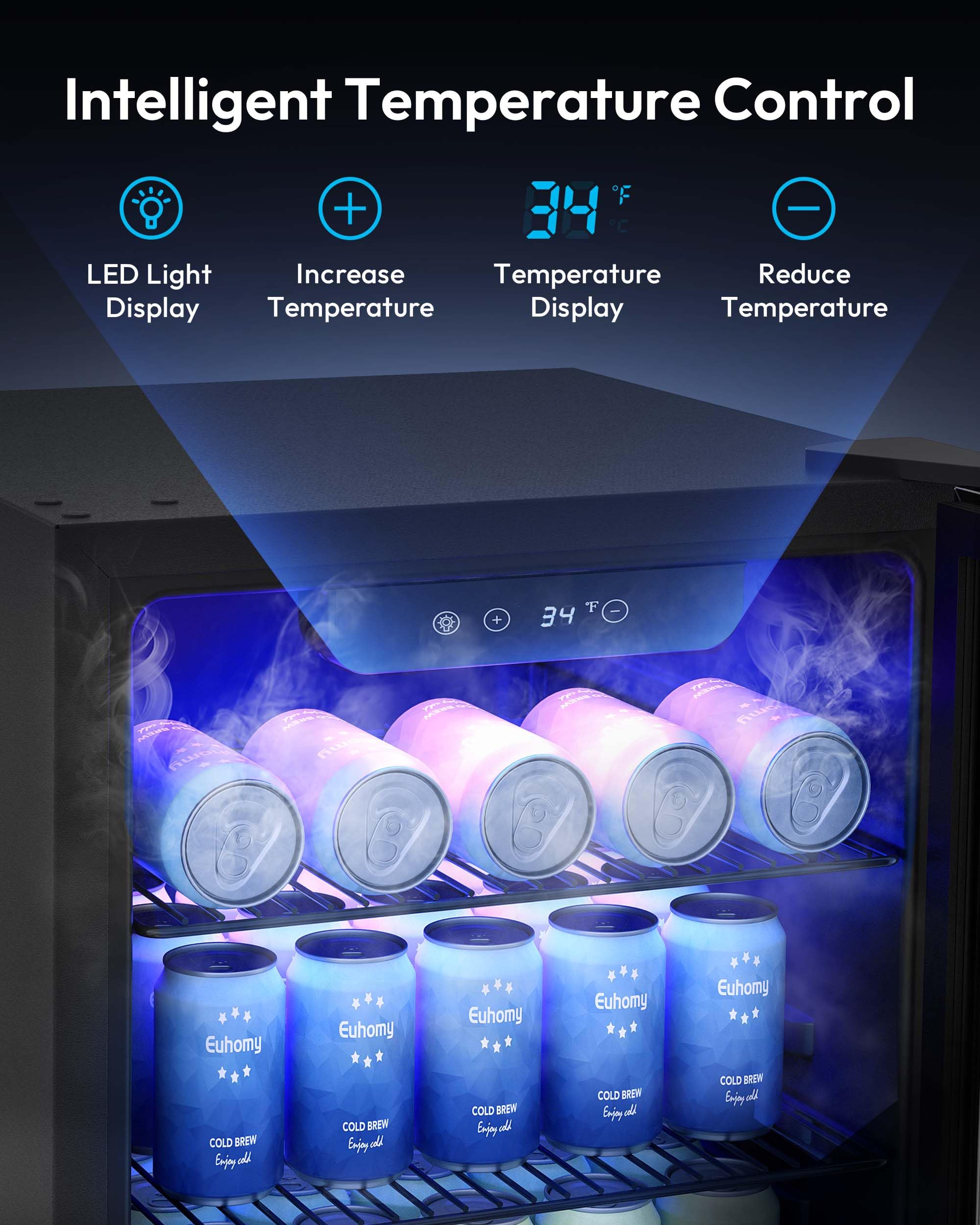 Euhomy Mini Fridge 130 Can Beverage Refrigerator Cooler Glass Door For Soda Wine Beer, Beverage Cooler For Home, Bar, Office With Digital Temperature Control Adjustable Shelves, 3.2 Cu.Ft, Black on Fridge.com - View 5
