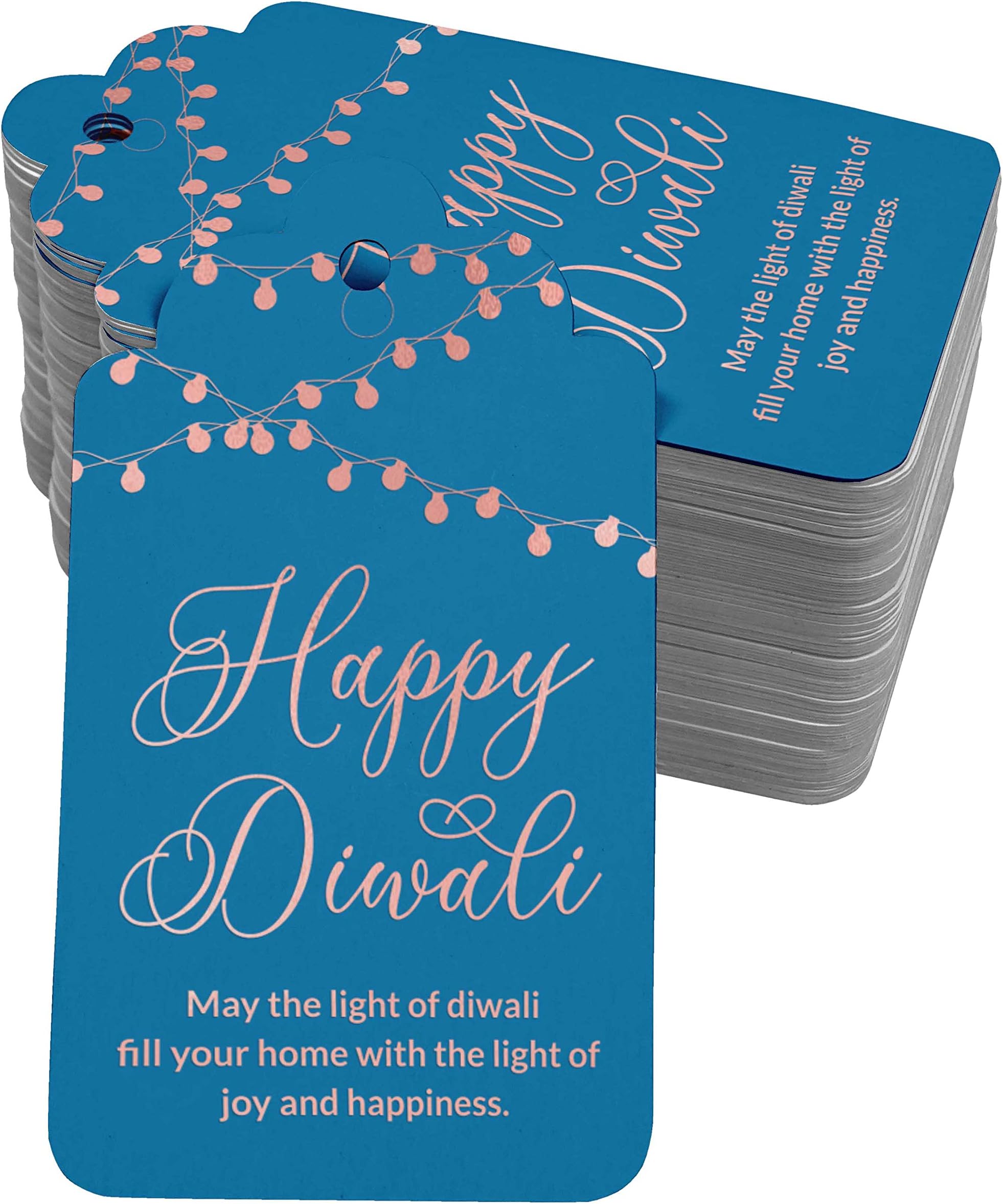Inkdotpot 100 Pack Happy Diwali Favor Paper Tags Craft Rose Gold Foil Hang Tag