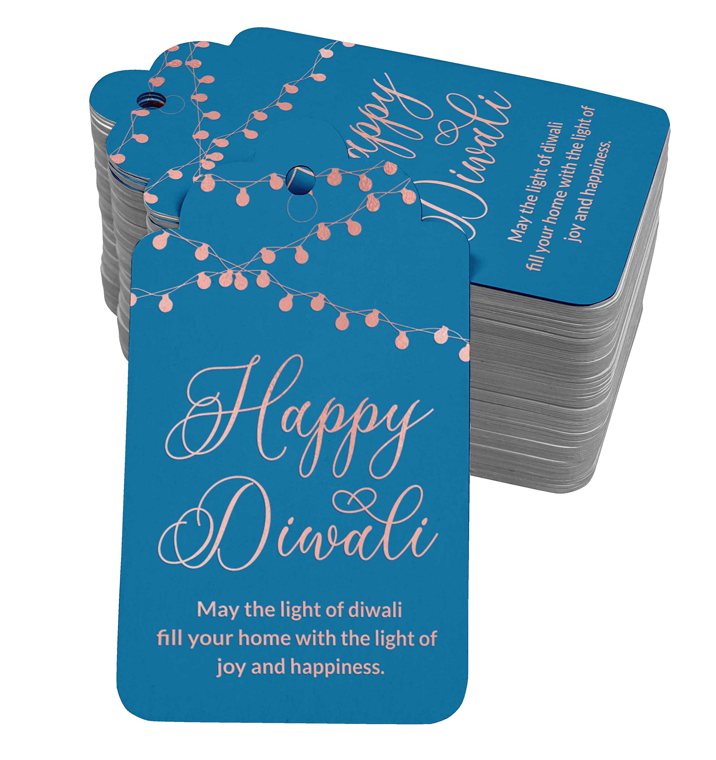 Inkdotpot 100 Pack Happy Diwali Favor Paper Tags Craft Rose Gold Foil Hang Tag