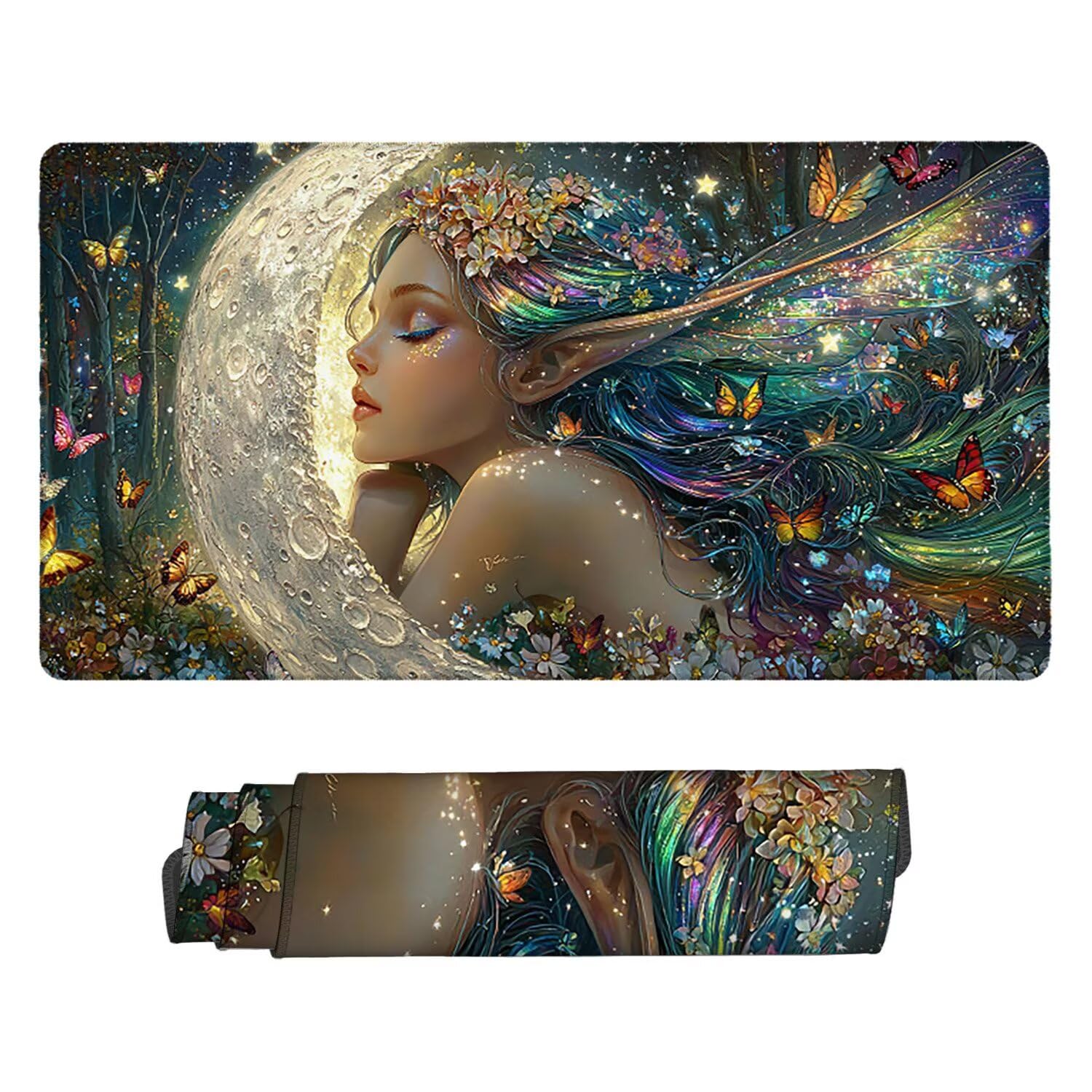 Tappetino per Mouse XXL 1200 x 600 mm Tappetino Mouse Gaming Grande, Mousepad con Base in Gomma Antiscivolo, Tappeto per Tavolo da Gaming per Mouse e Tastiera, Accessori PC (Ragazza Elfi) H-464