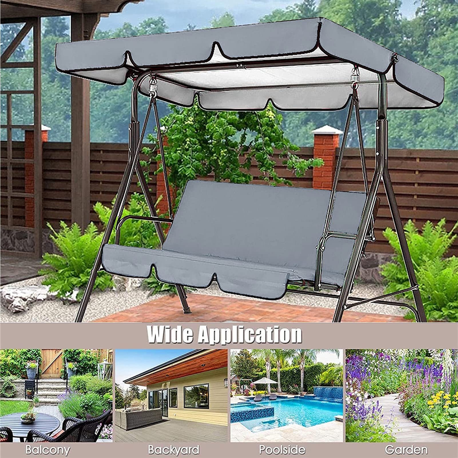 Copertura di ricambio per sedia a dondolo impermeabile, protezione UV per esterni, elegante copertura per tettuccio da giardino/terrazza + cuscino (S142 x 120 x 18 cm, grigio), resistente ed elegante