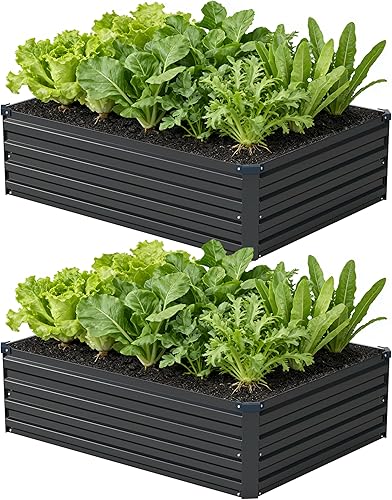 Paquete de 2 camas de jardín elevadas galvanizadas de 4 x 3 x 1 pies (paquete de 2), jardinera para exteriores, kit de cama de metal para plantar