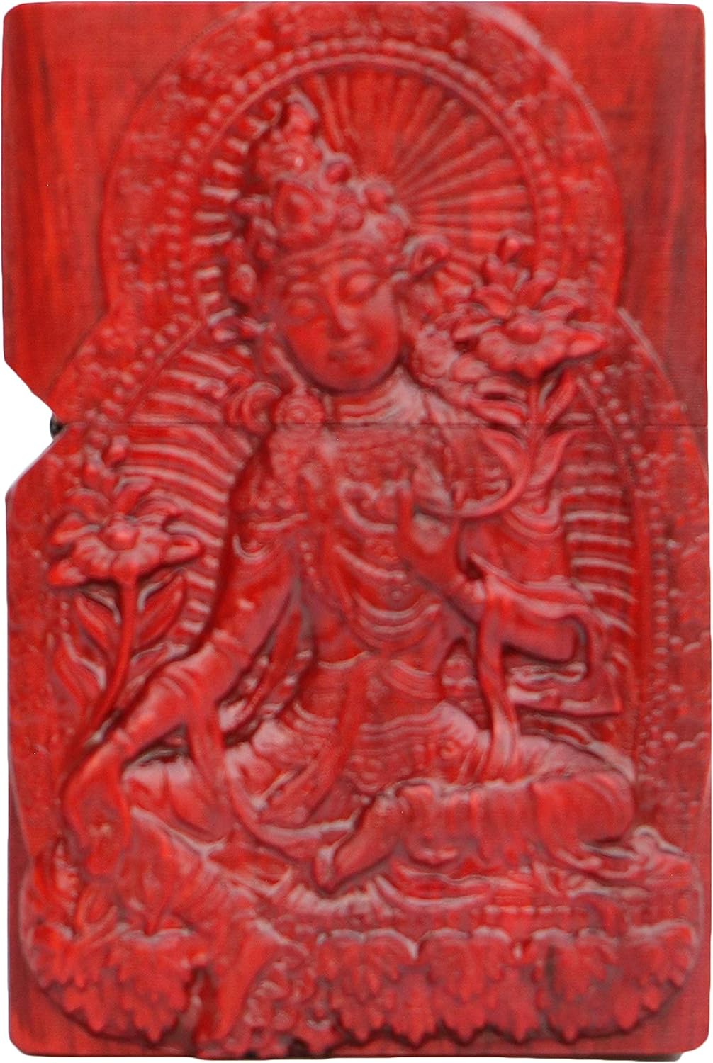 Natural Huanghuali Wood Rosewood Carving Protector Deity Lighter Shell Box for Zippo Module (Green Tara)