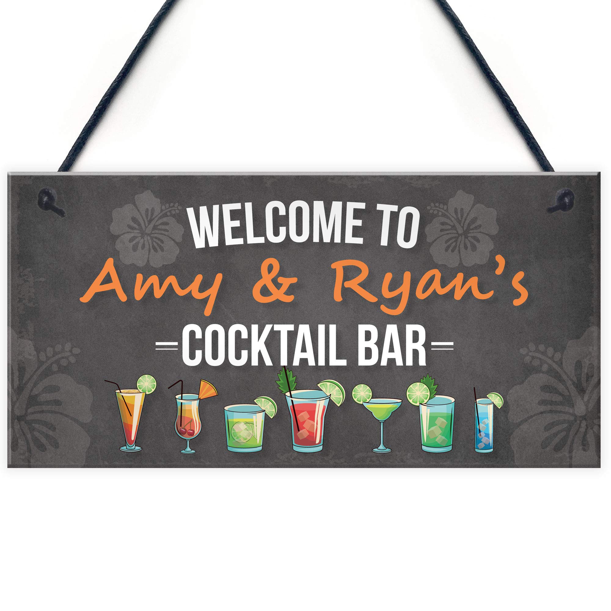 Red Ocean Personalised Cocktail Bar Sign Hanging Wall Plaque Home Bar Pub Man Cave Decor
