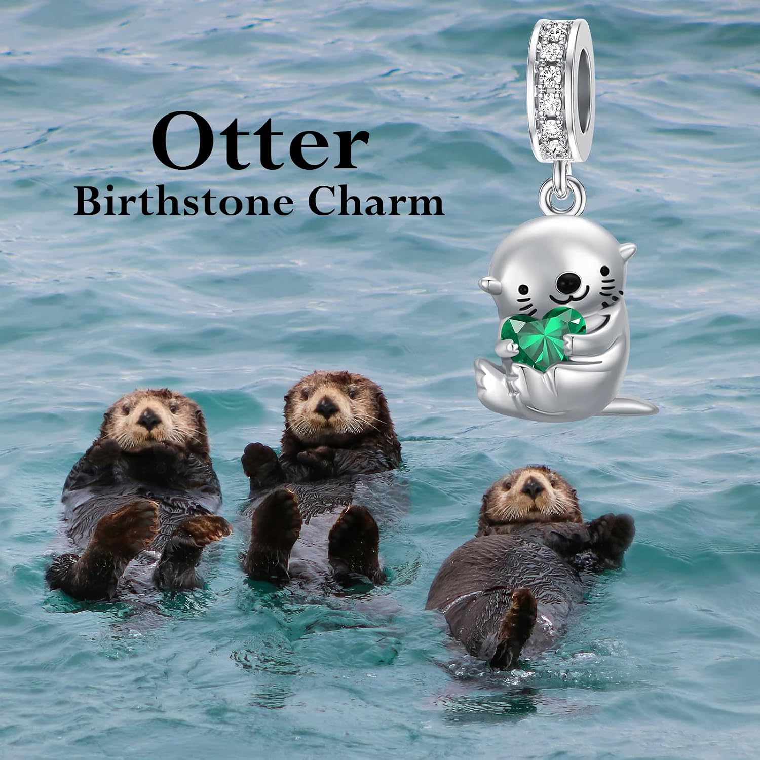 PROESS 925 Sterling Silver Otter Charm 12 Months Birthstone Otter Bead for Otter Bracelets Jewerly Making Otter Gifts for Women Otter Lovers