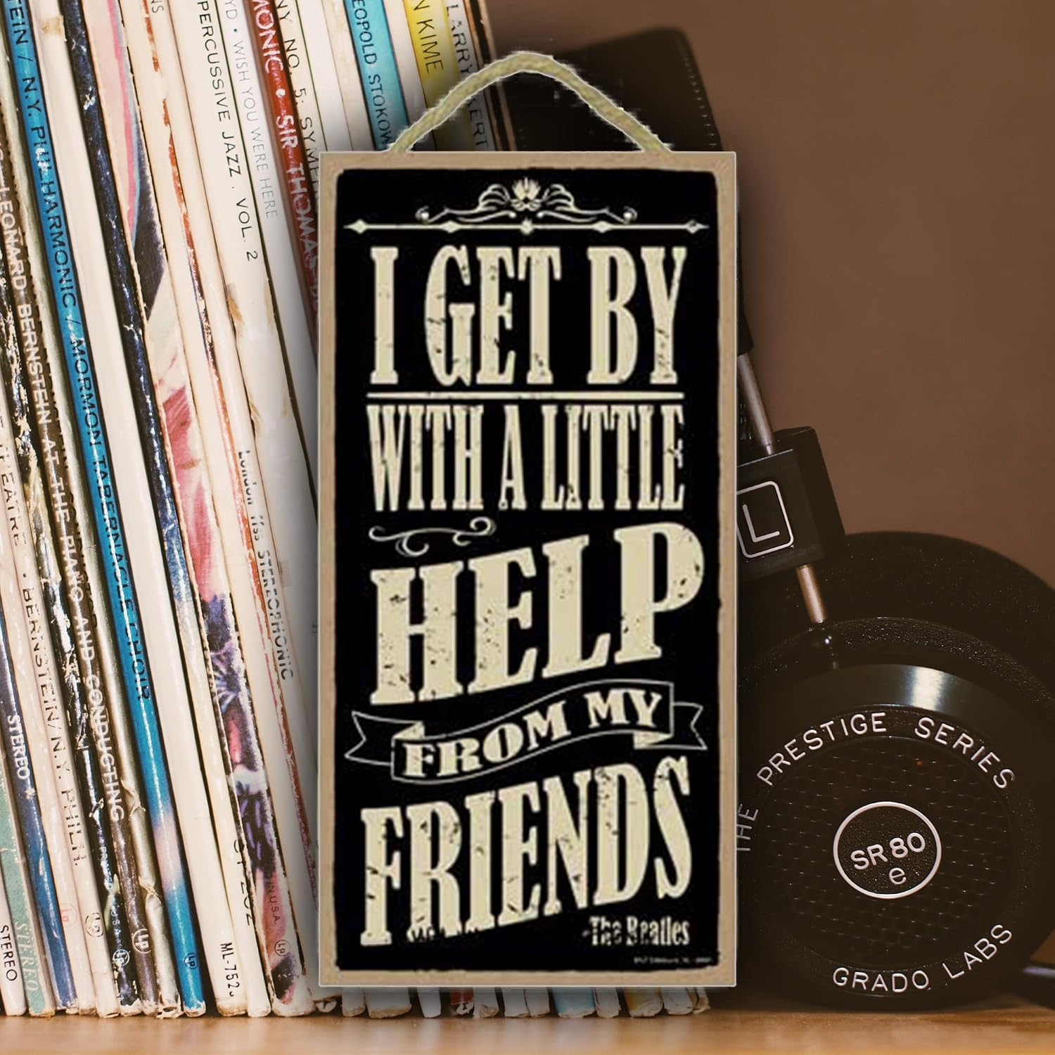 SJT ENTERPRISES, INC. I Get by with a Little Help from My Friends - The Beatles Lyrics Quote Sign 5" x 10" Primitive Wood Plaque (SJT94641)