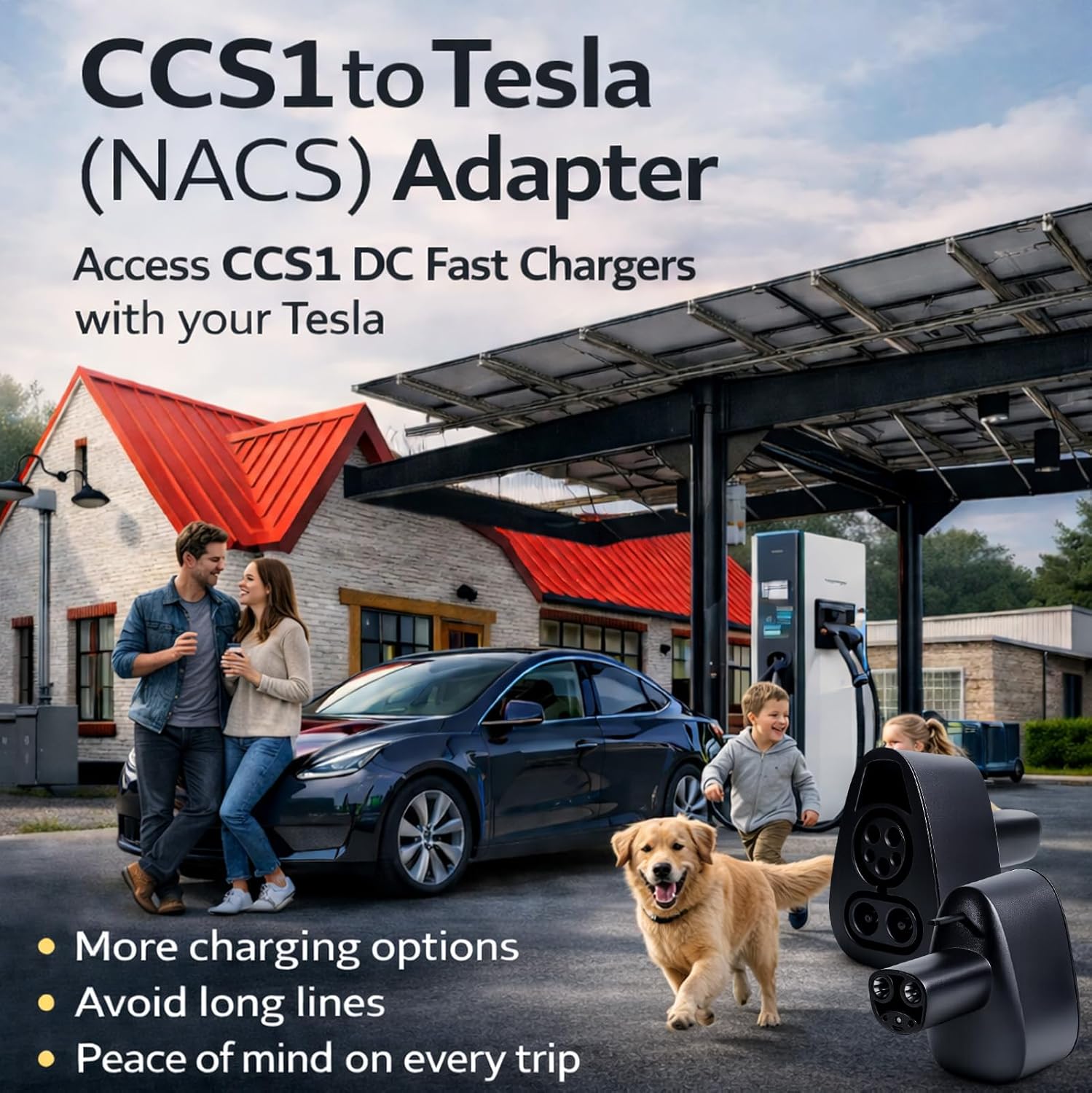 CCS1 to Tesla Adapter for Model 3/Y/S/X 2021+, CCS Combo 1 Adapter for CCS-Enabled NACS EVs at DC Charger ONLY, Fast Charging Up to 250kW/500A, Compatible with Level 3 Charger Station