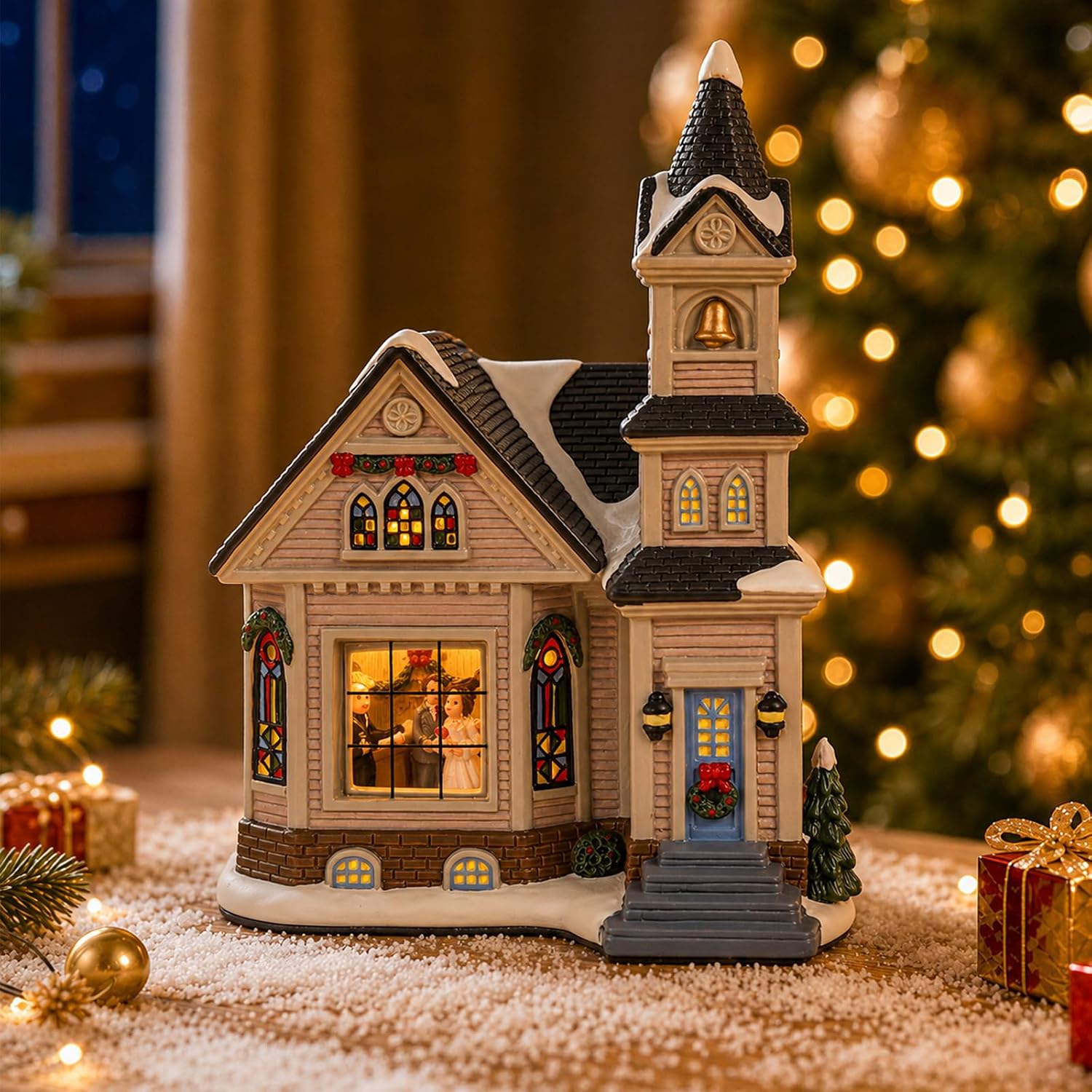 Ceramic Christmas Village Church, Light Up Church Christmas Houses, Gifts