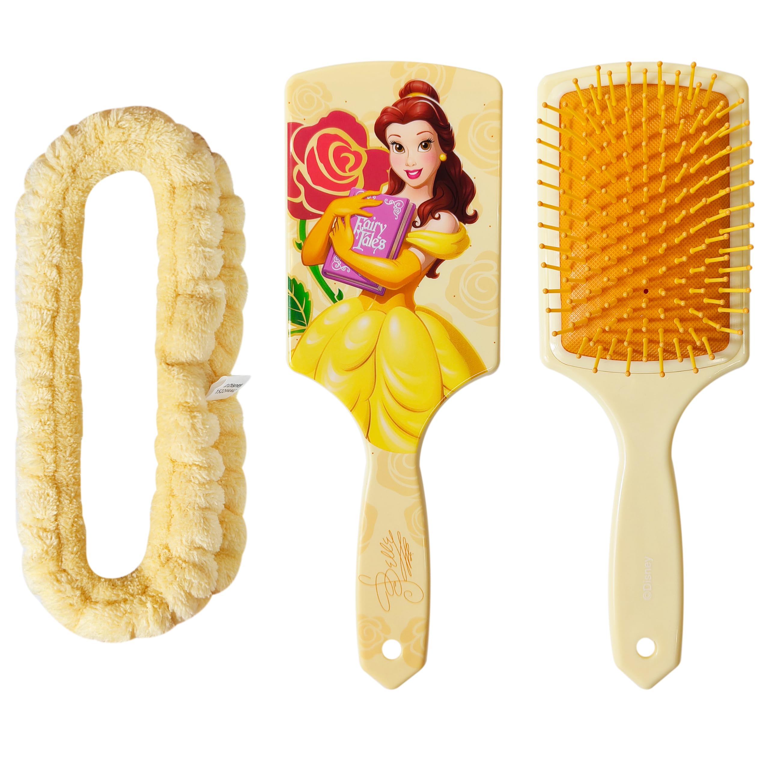 LUV HER Kids Hair Brush & Spa Headband Set for Girls - Features Disney Bella from Beauty & Beast - Fun Grooming Kit for Detangling, Styling & Skincare