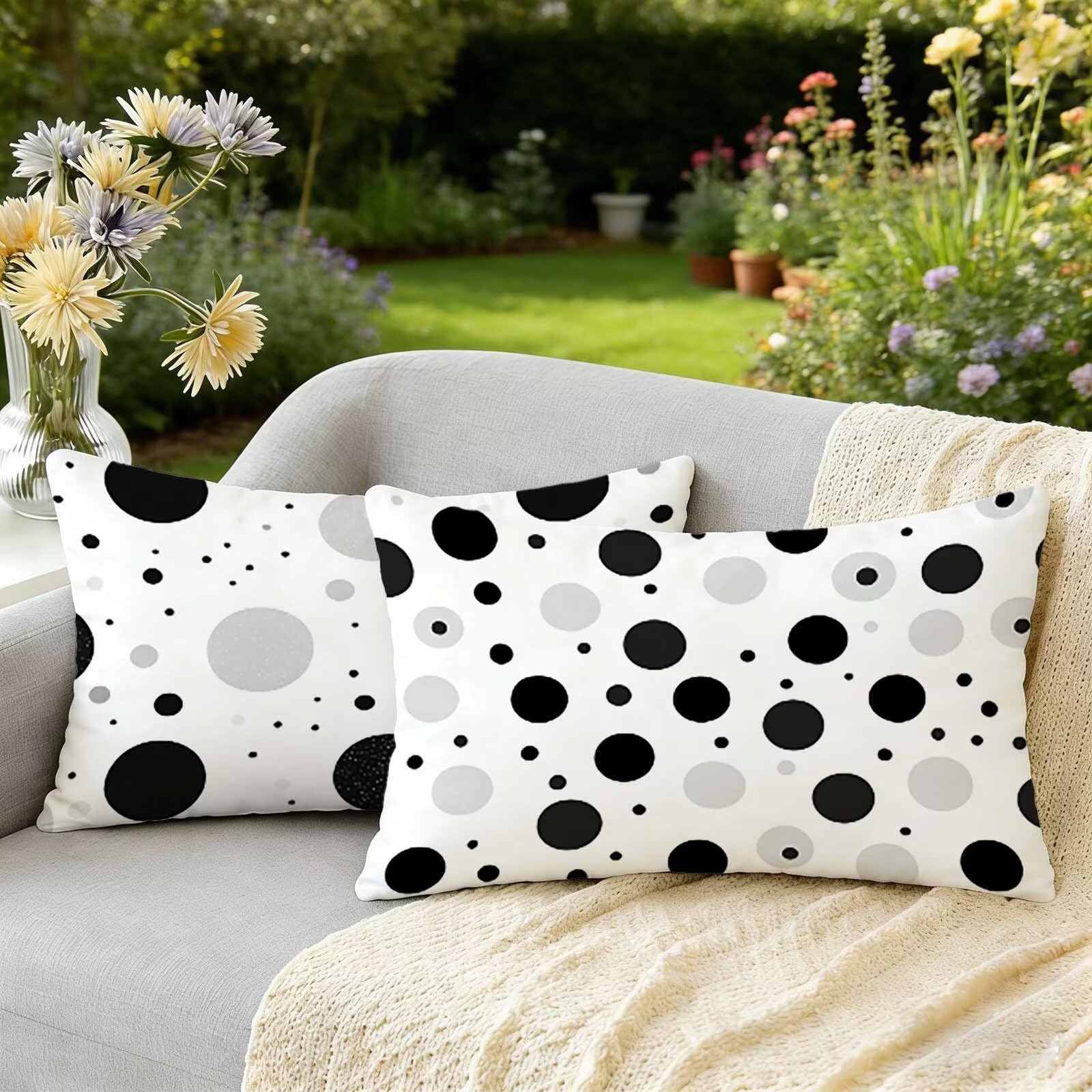 Taie d'oreiller géométrique de luxe en velours imperméable noir et blanc 40x60