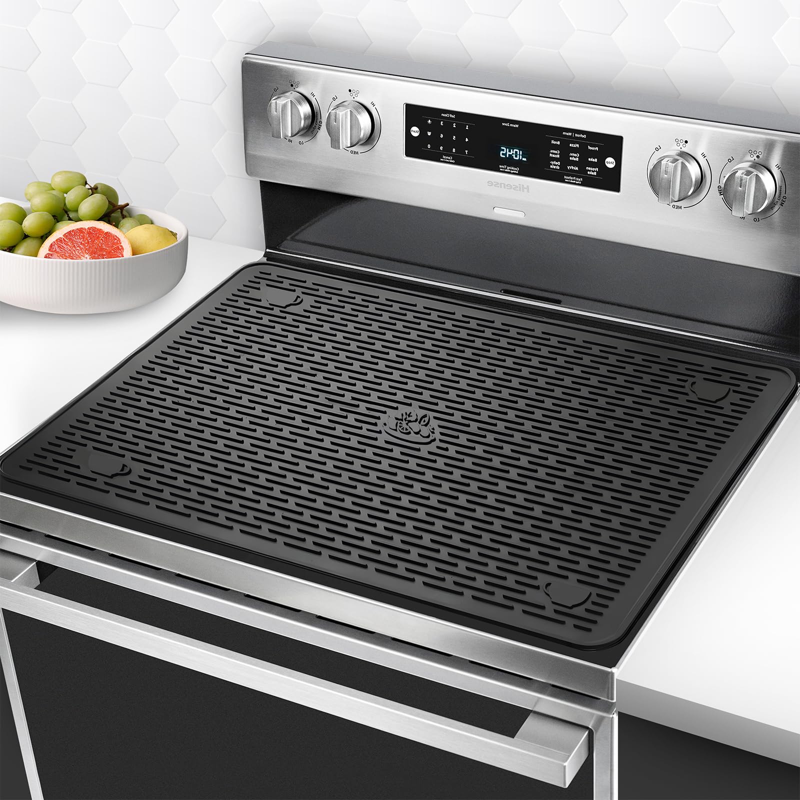 Stove Top Cover for Electric Stove, 28"x20" Silicone Stove Mat for Glass Top Stove, Heat Resistant Glass Cooktop Cover, Range Covers for Electric Stove, XL Dish Drying Mat for Kitchen (Black Pattern)
